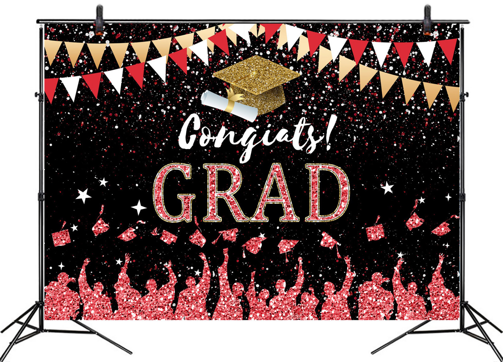 10x8ft Red Bachelor’s Cap 2026 Graduation Black Vinyl Backdrop Photo Background