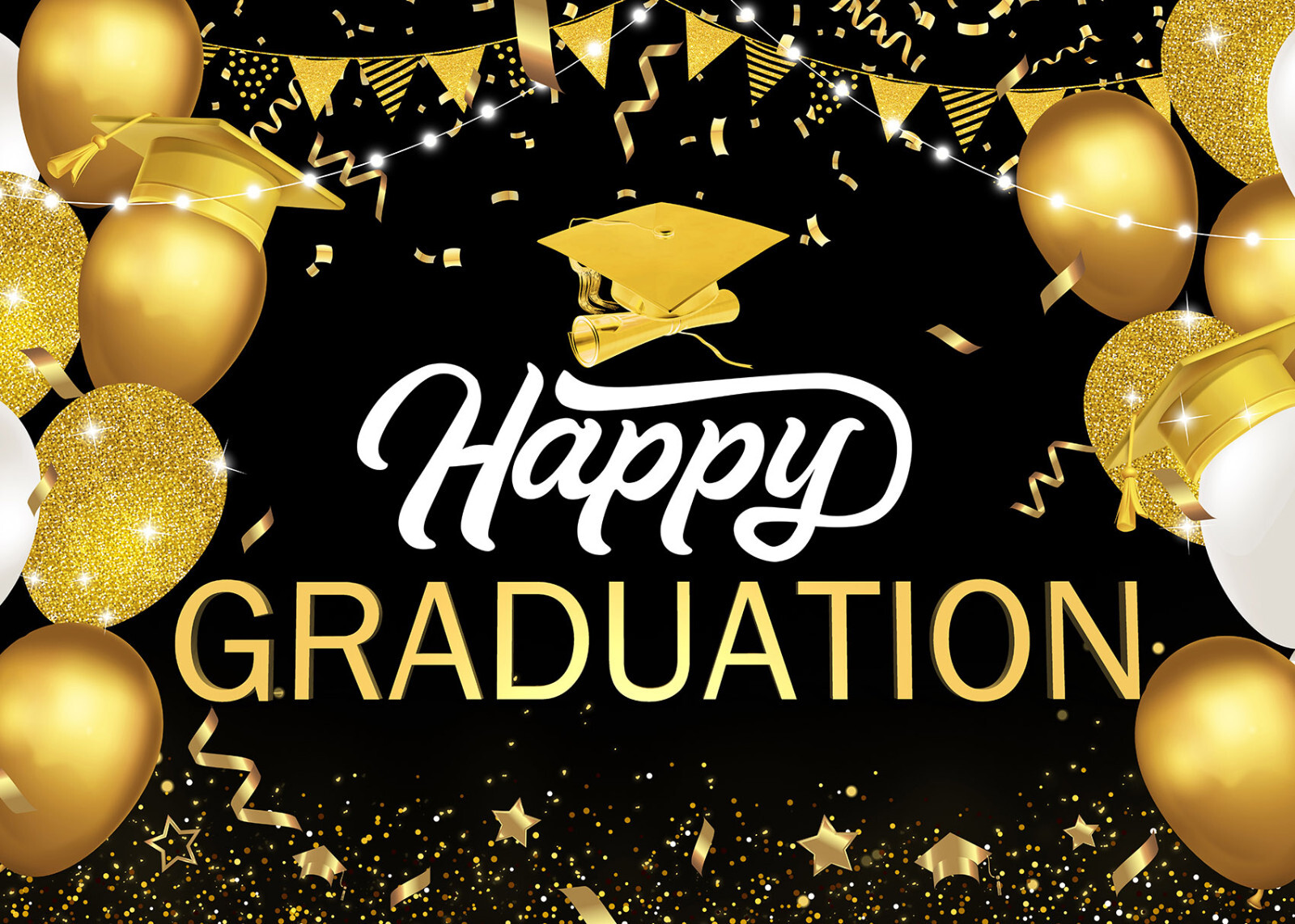 10x8ft Confetti Gold Balloon Happy Graduation Photo Background Studio Props