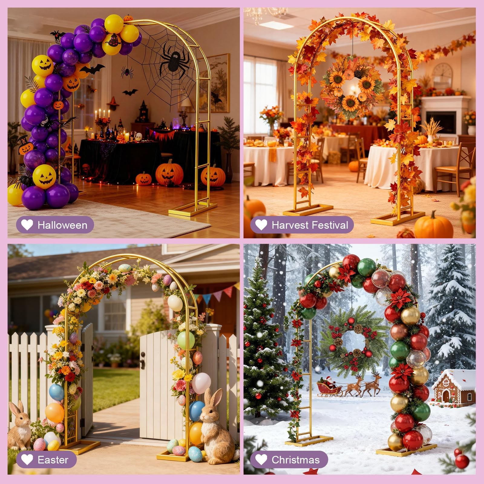 7.2FT Metal Garden Arch Trellis Arbor Wedding Stand Steel Frame Pergola Base