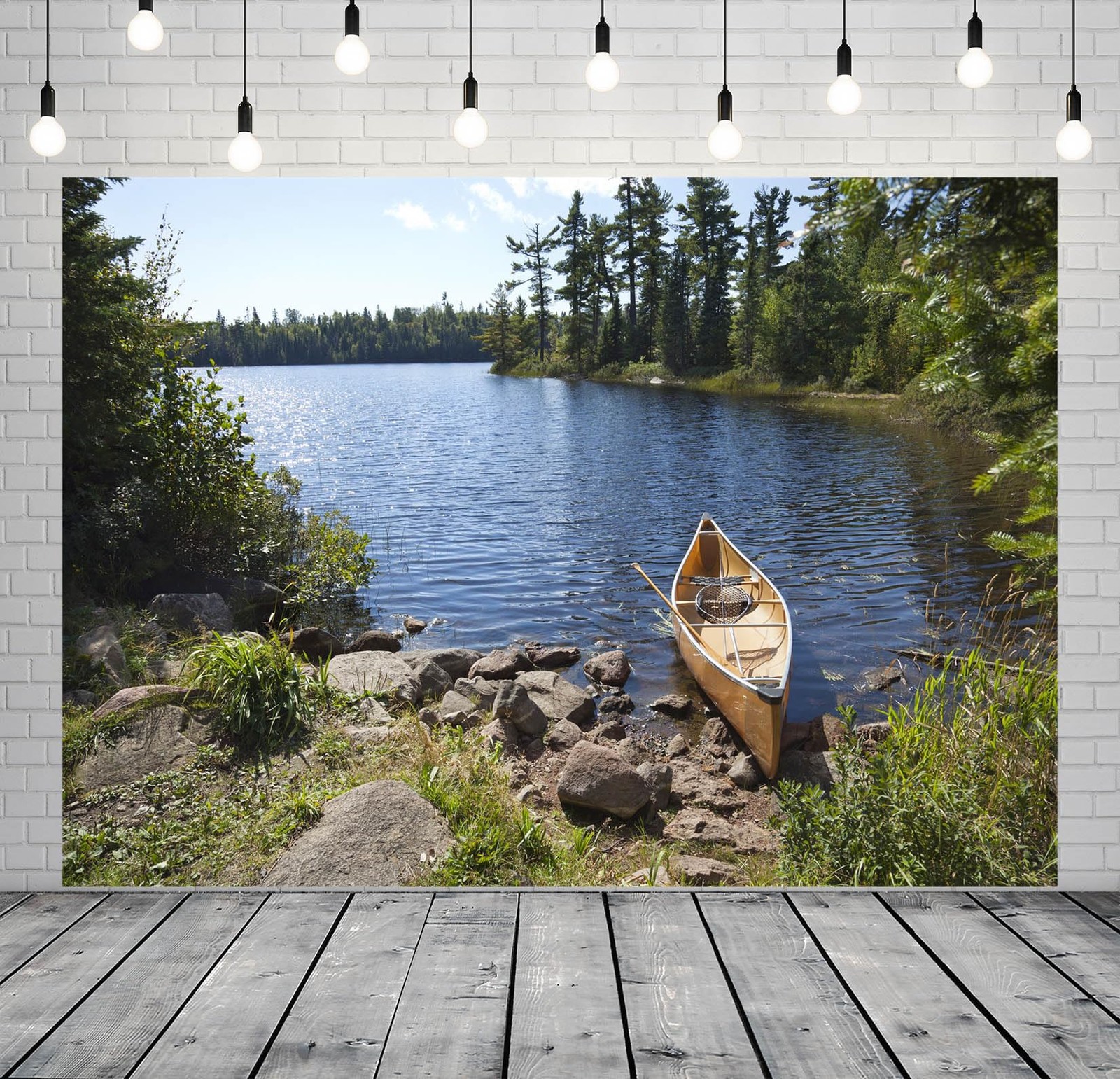 BELECO 7x5ft Fabric Forest Lake Fisherman’s Canoe Backdrop for 7x5FT, A15064
