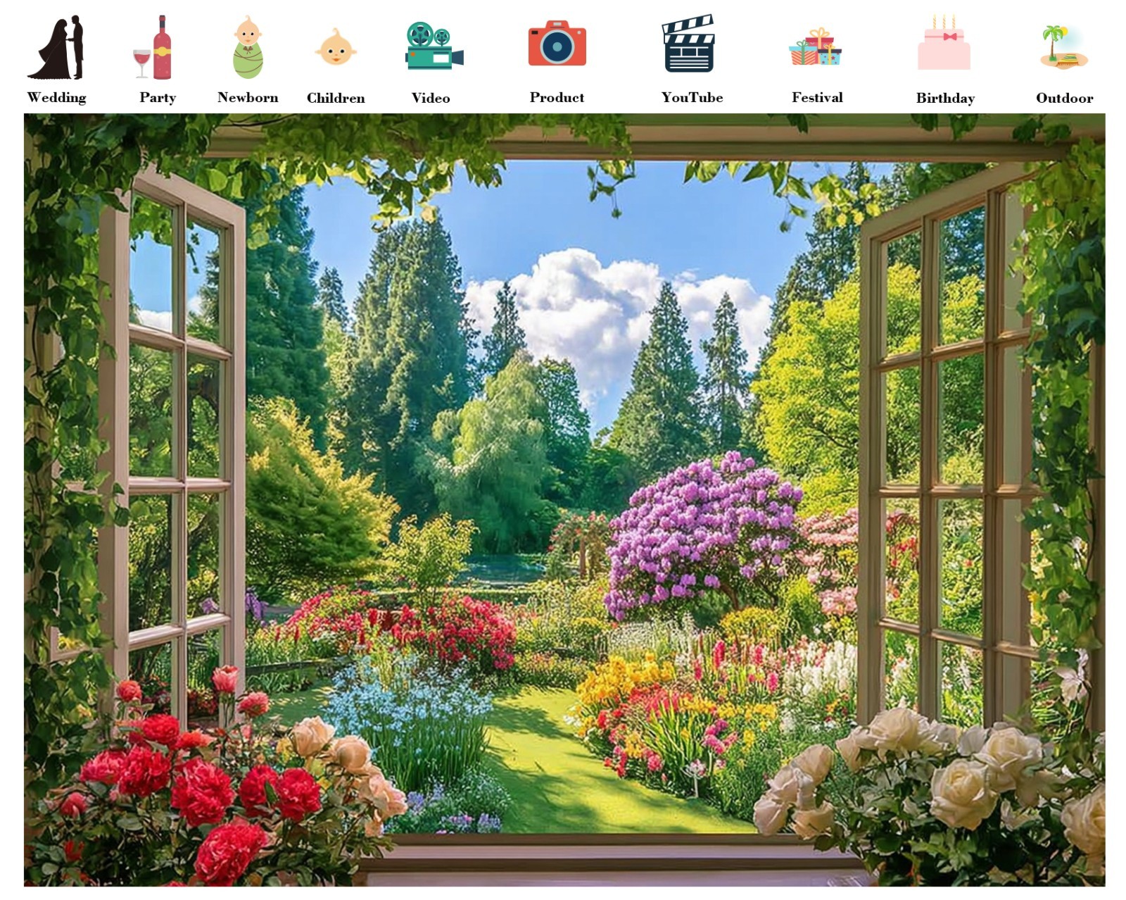 10x8ft Spring Summer Backdrop Garden Window Colorful Flower Photo Background