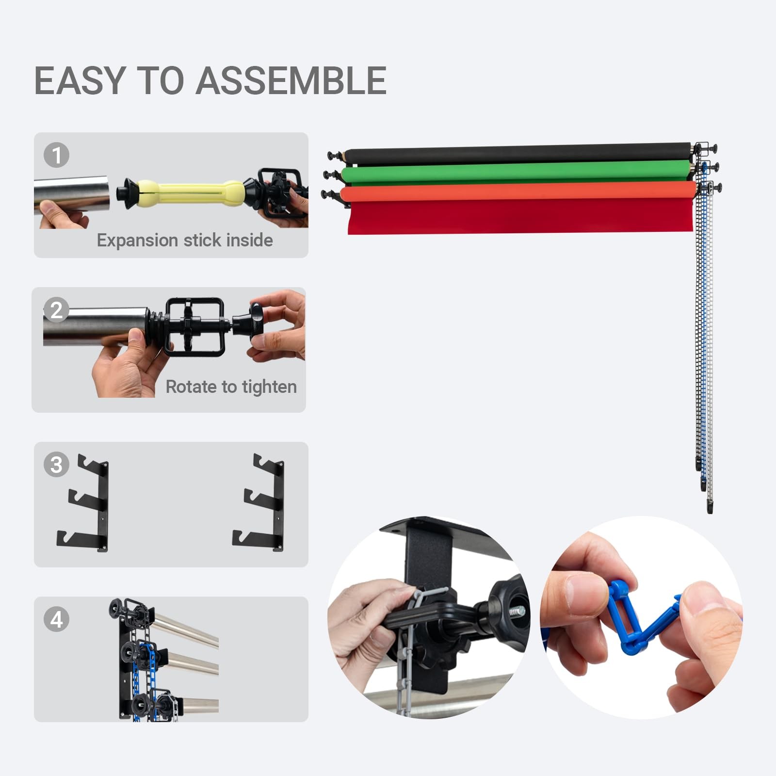 Photography Backdrop Roller Grey/Blue/Black Plastic Chain+120inch Crossbars