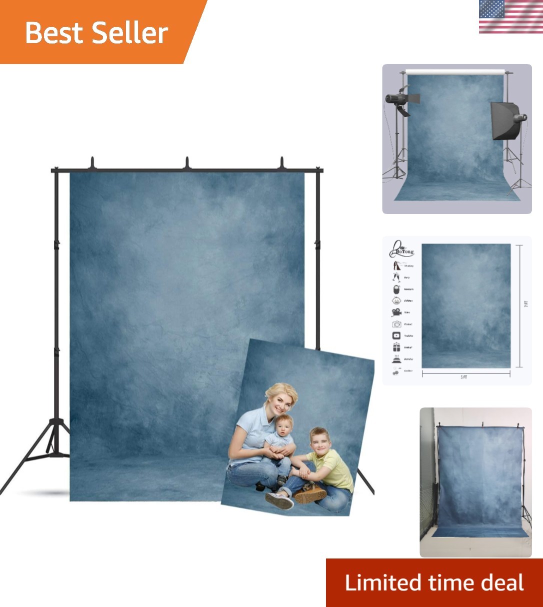 Vibrant 5x7ft Blue Abstract Backdrop for Memorable Family and Event Photo Shoots
