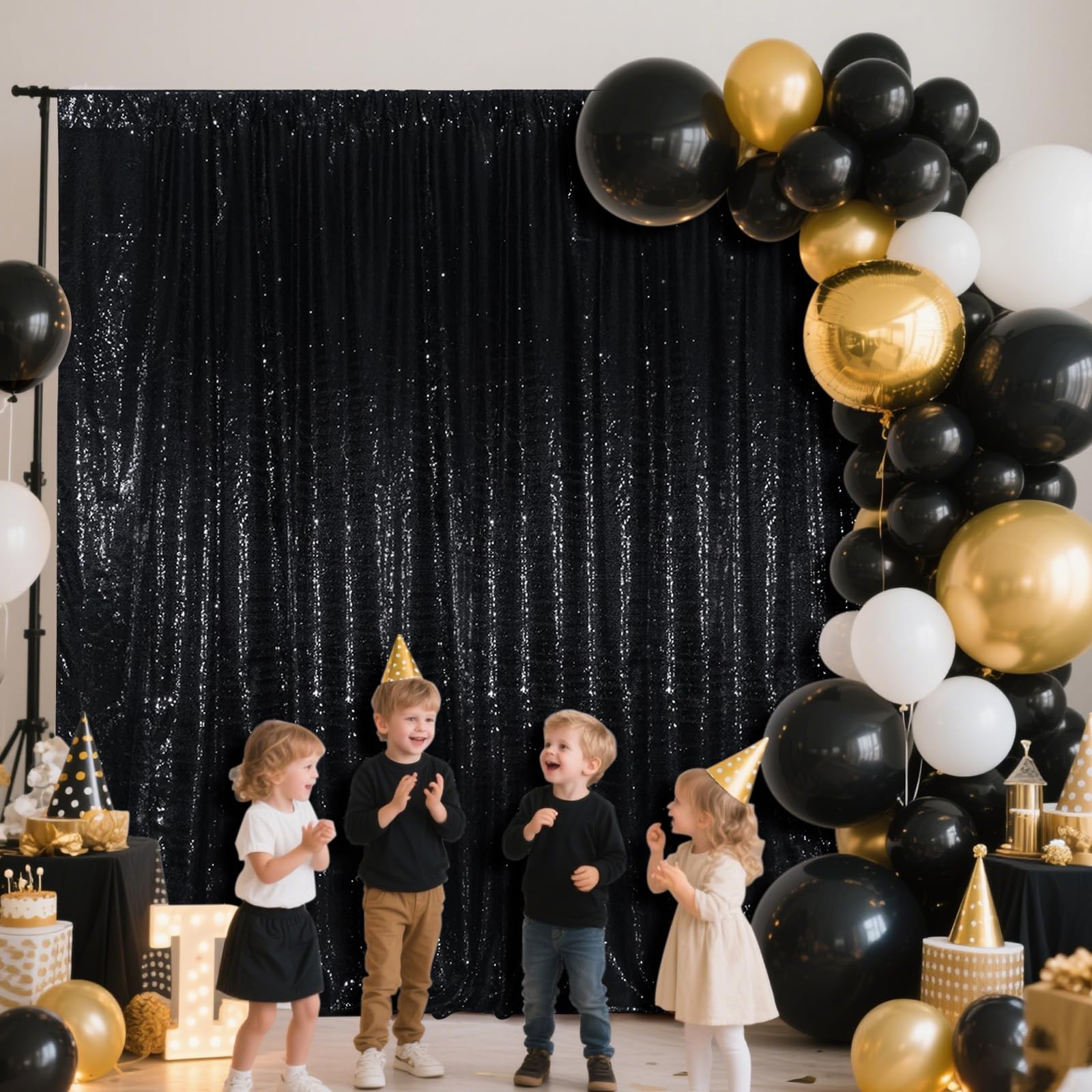 8x8ft Black Sequin Backdrop, High Density Non-Transparent Glitter Curtain for…