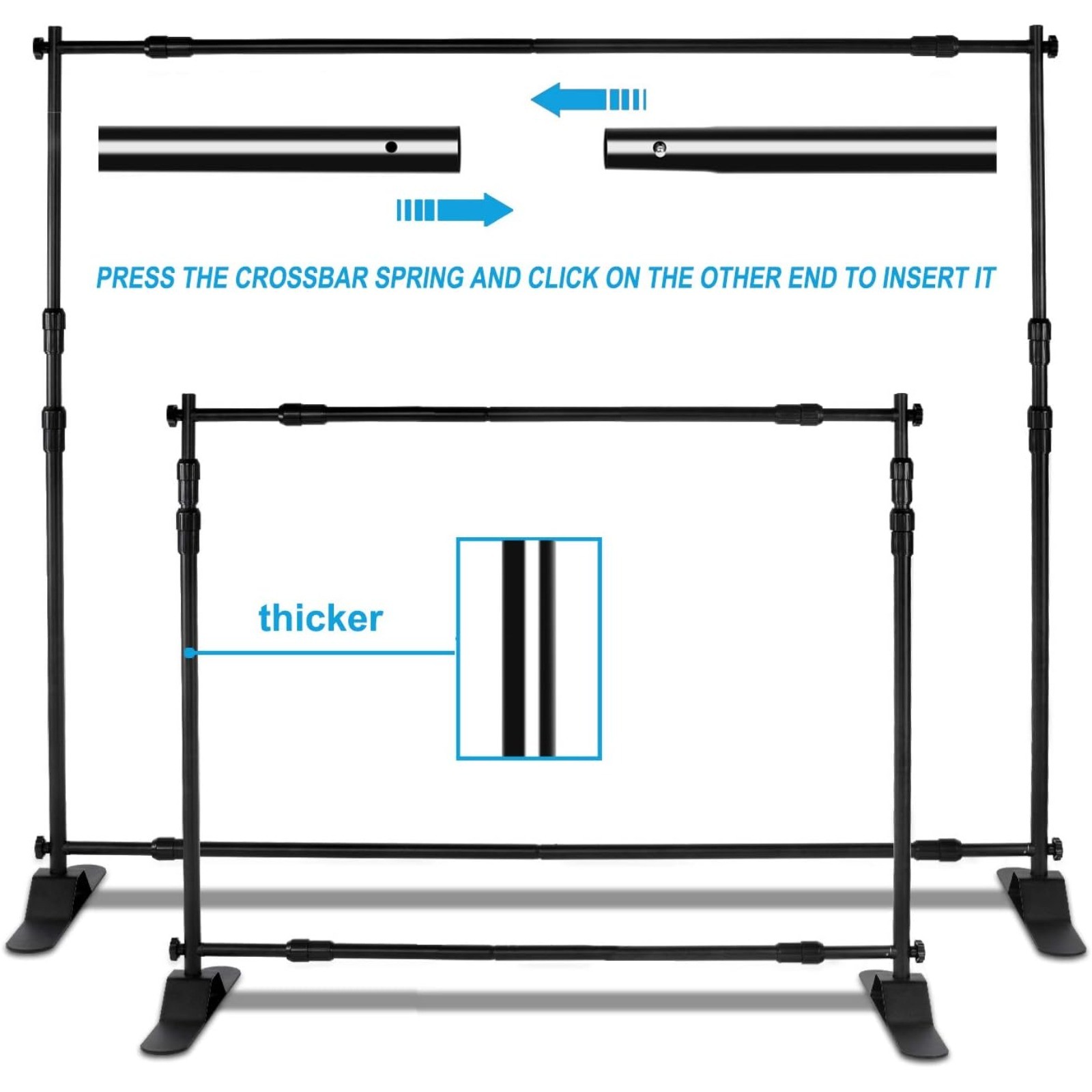 8 x 8 FT Portable Backdrop Stand Photography Banner Background Adjustable Black