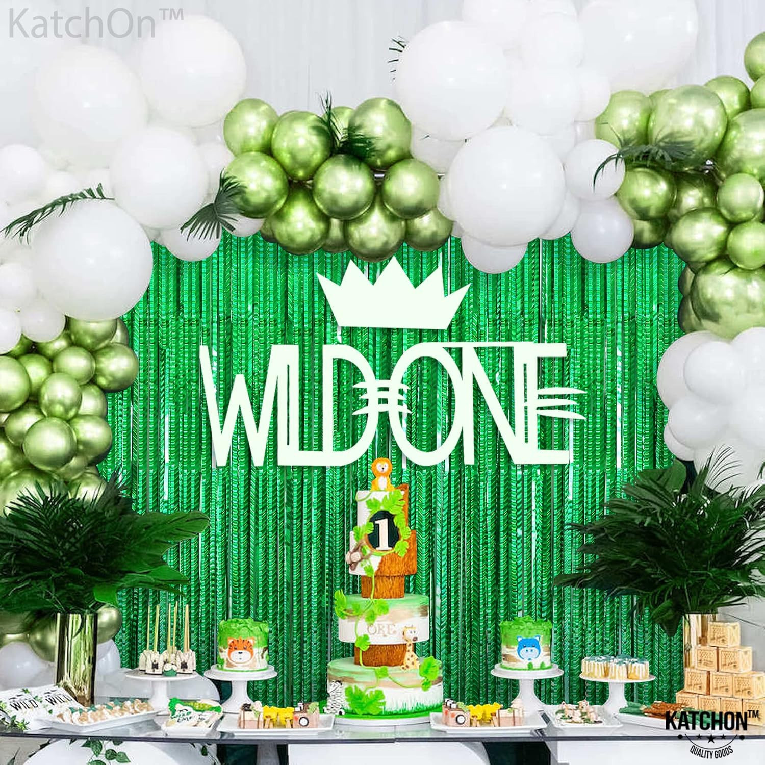 Katchon Lazer Green Streamers Backdrop 3.2×8 ft, Pack of 2 for Events