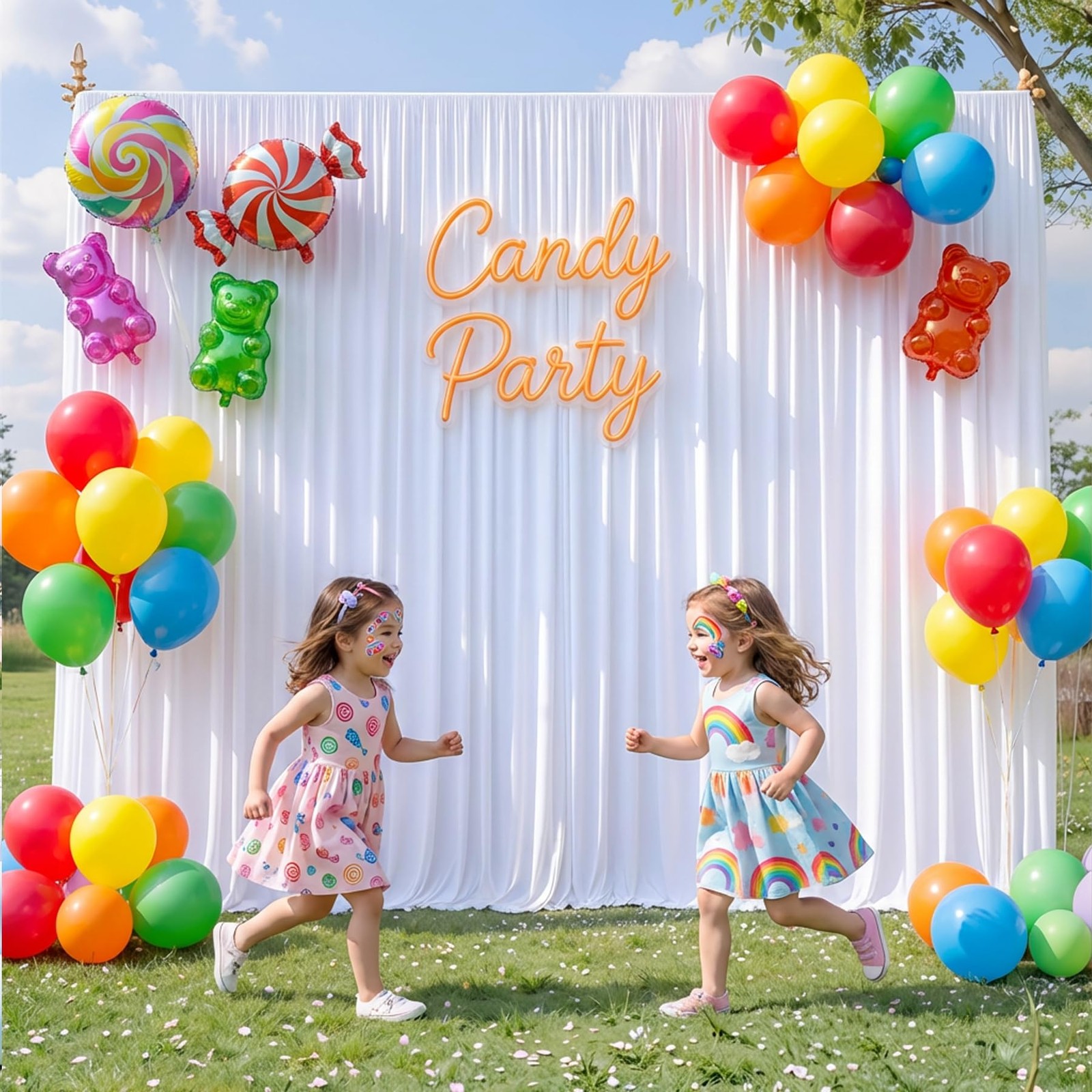 10x10ft Wrinkle Free White Backdrop Curtains 2 Panels 5x10ft Silky Polyester