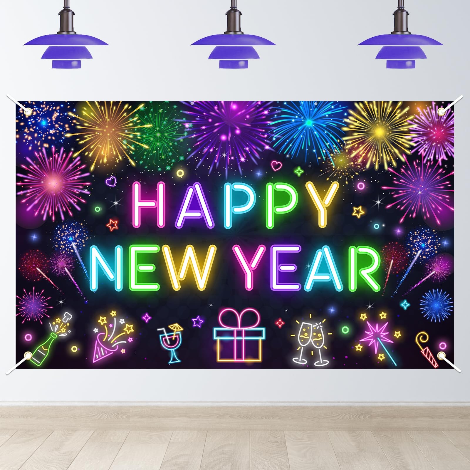 Happy New Year Party Backdrop Poster Banner Photography Background for Party