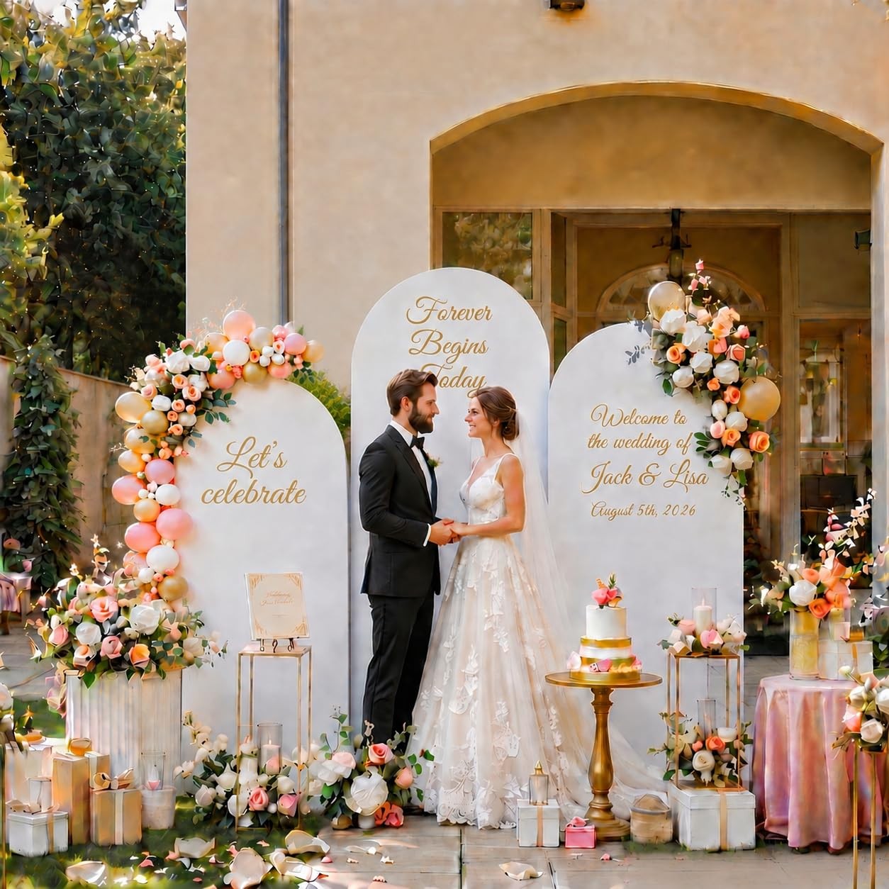 Metal Arch Backdrop Stand and Cover Set 7.2FT/6.6FT/6FT, Wedding Arch Frame w…