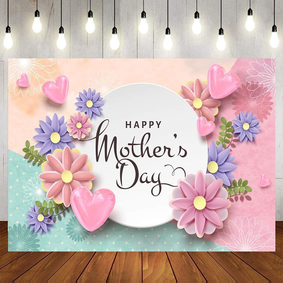 7x5ft Happy Mother’s Day Backdrops Thanks Mother Party Photoshoot Backdrops Mom’