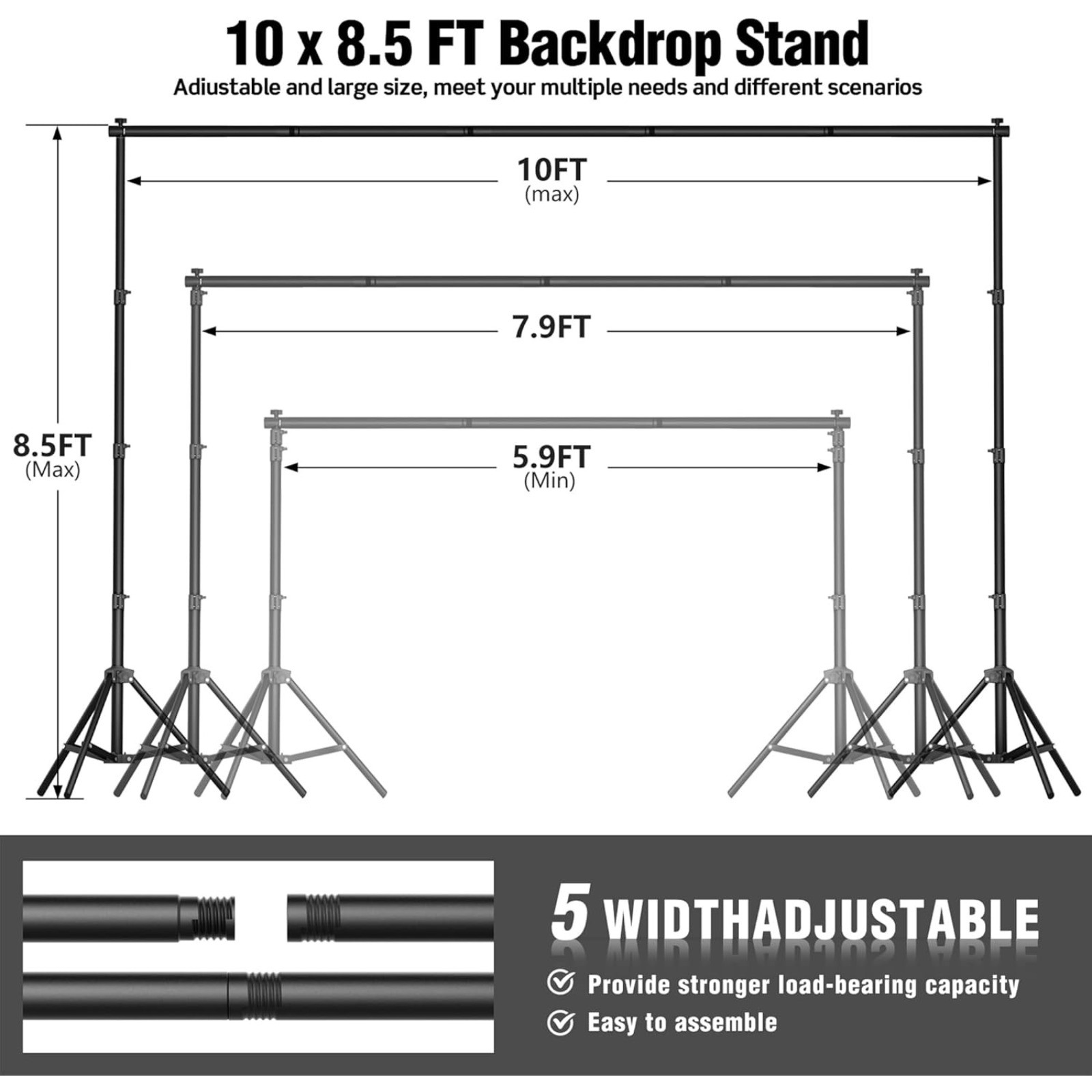 10FT Adjustable Photography Background Stand Photo Backdrop Holder With Sandbags