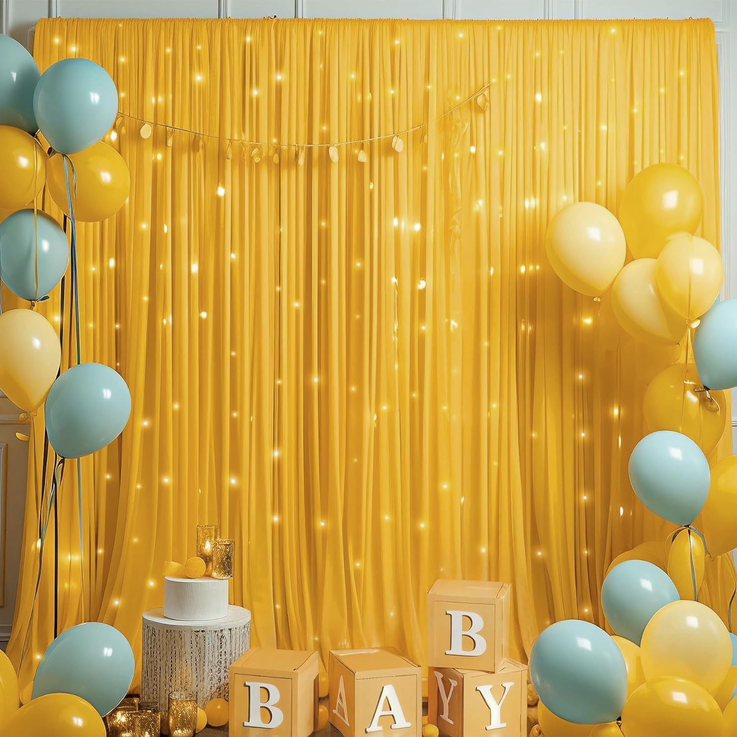 10×10 Ft Wrinkle Free Yellow Backdrop Curtain Polyester 2 Panels 5×10 Ft Party