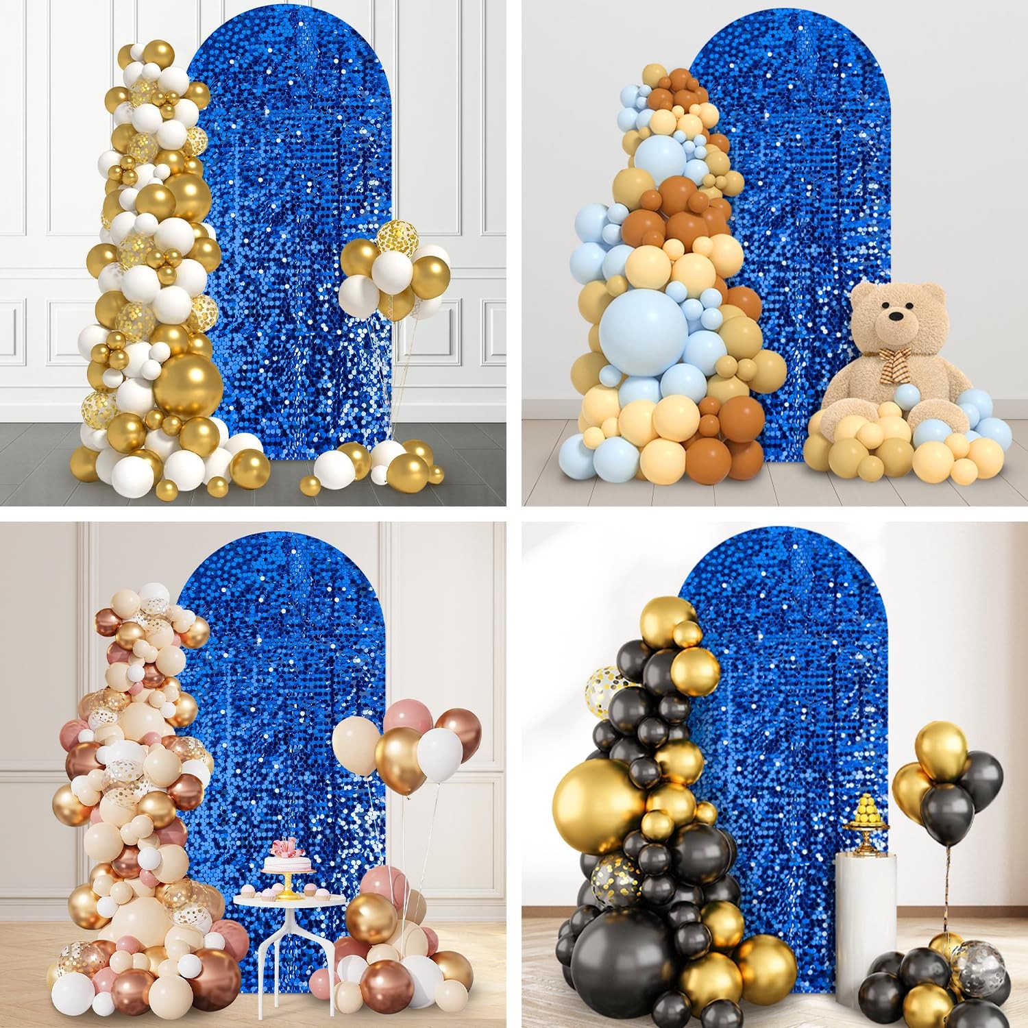 7.2 FT Bling Arch Backdrop Cover, Royal Blue Sequin Wedding Arch Stand Cover,…