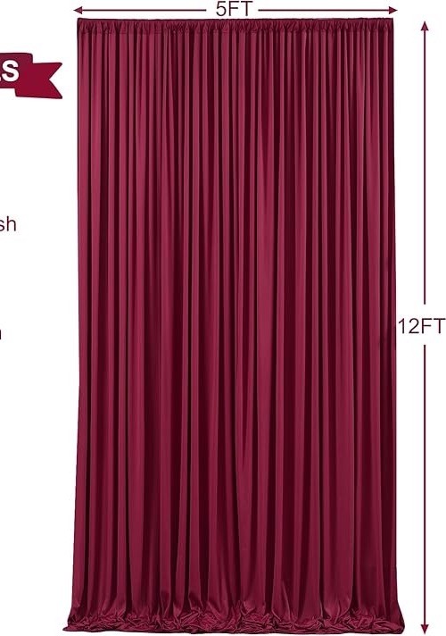 Burgundy Backdrop Curtains 2 Panel 5ft x 12ft Backdrop for Wedding Birthday P…