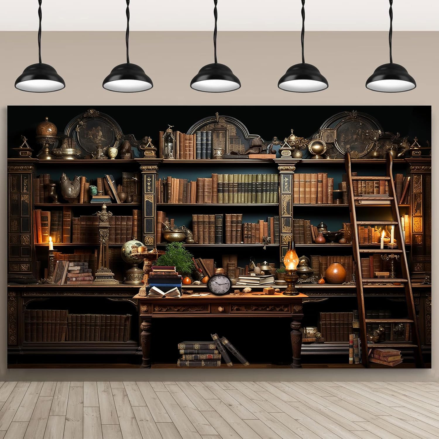 7X5FT Vintage Bookshelf Photography Backdrop Classical Study Room Medieval Books