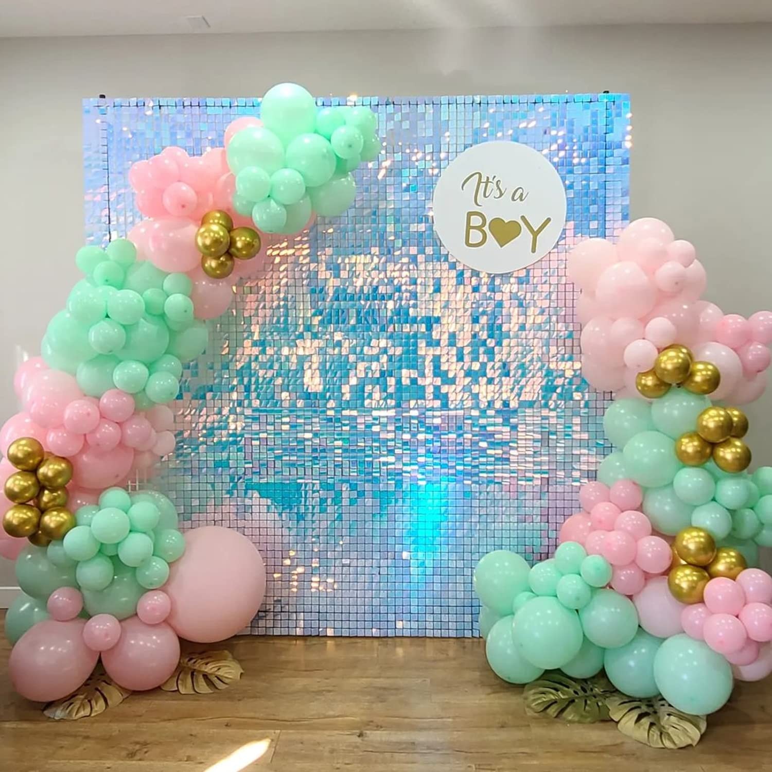 Iridescent Blue Shimmer Wall Backdrop, 24PCS Square Sequin Shimmer Backdrop P…