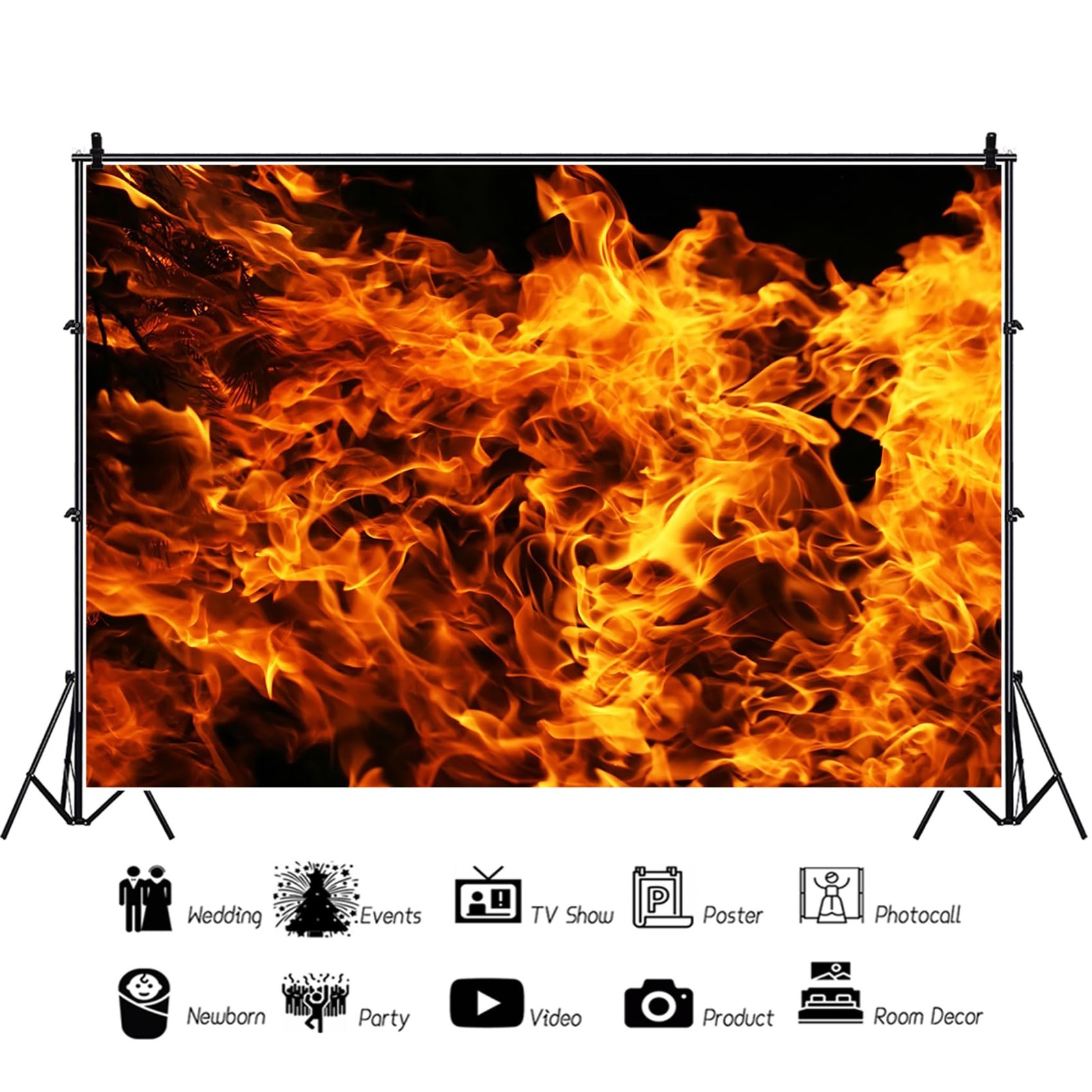 5x4Ft Raging Fire Backdrop Flame Decor Black Photography Campfire Studio Prop