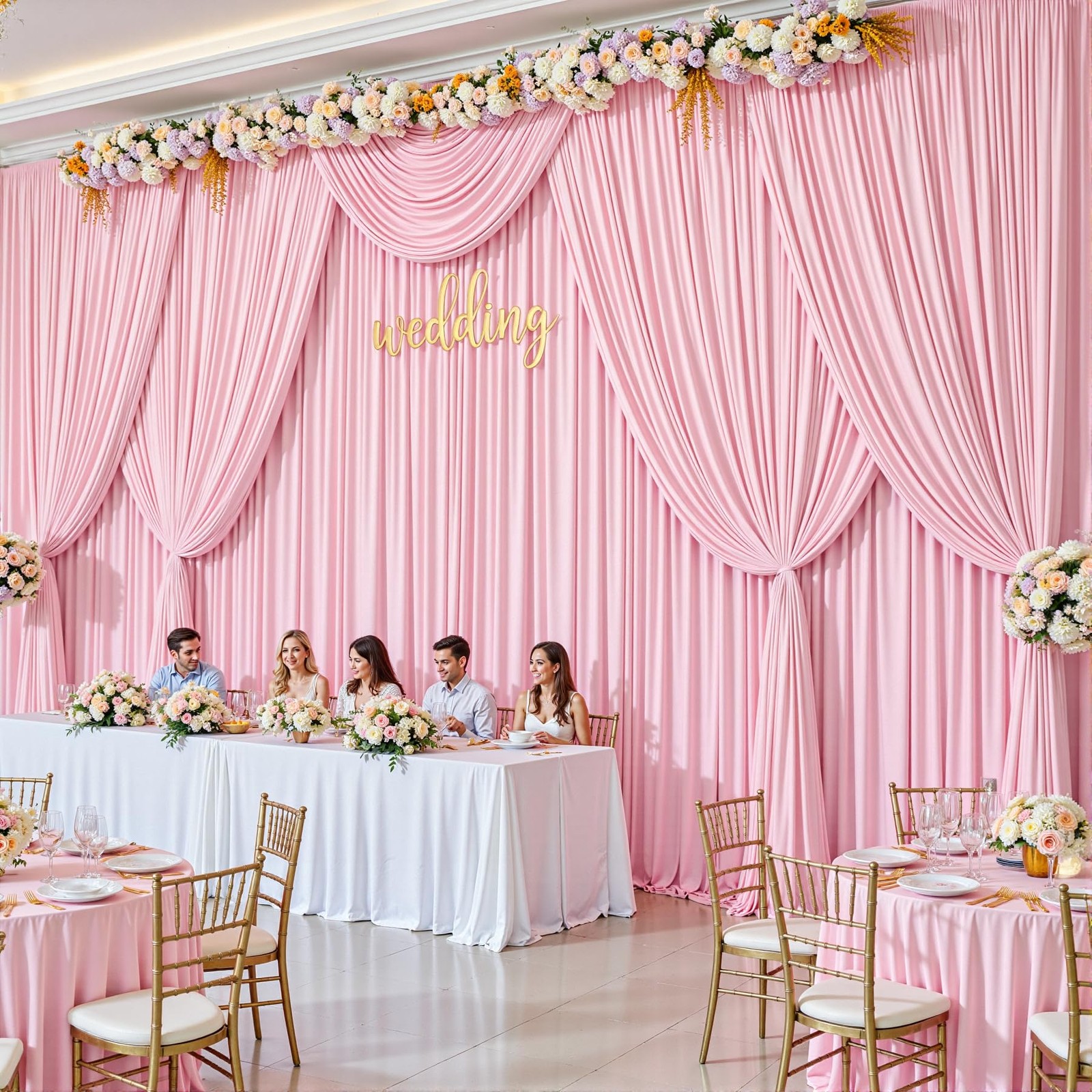 10 Panels Baby Pink Backdrop Curtains – W4′ x H10′(10 panels),