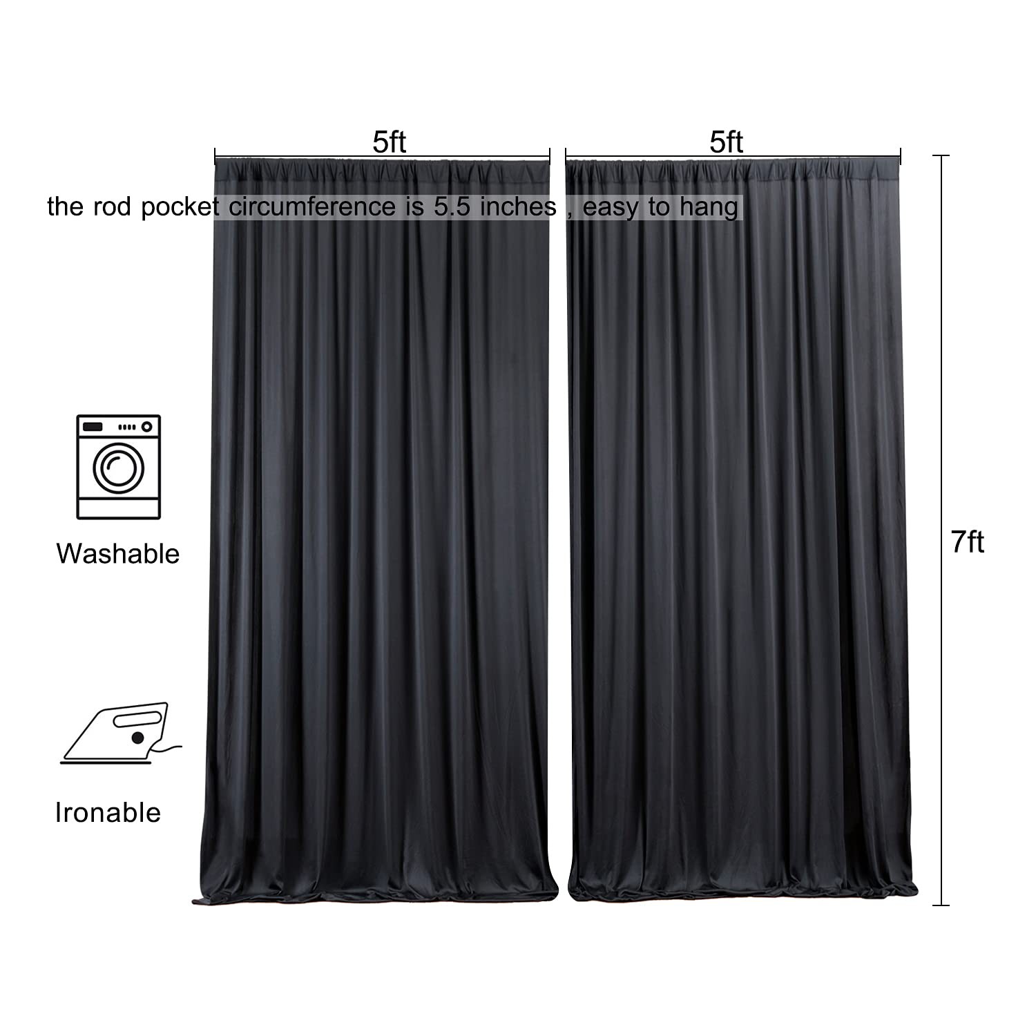 10ft x 7ft Black Backdrop Curtains, Wrinkle Free, Thick Fabric, Photo Drapes