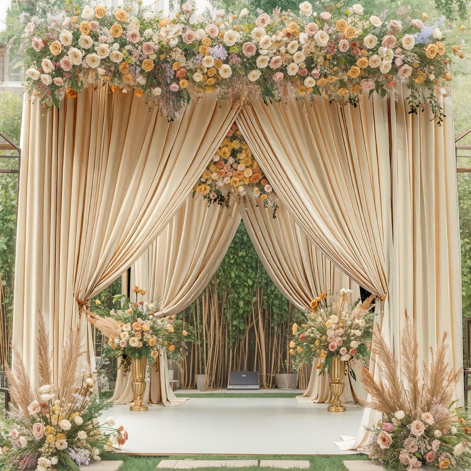 20ft x 10ft Beige Backdrop Curtains for Parties Weddings, 4 Panels 5×10ft Sof…
