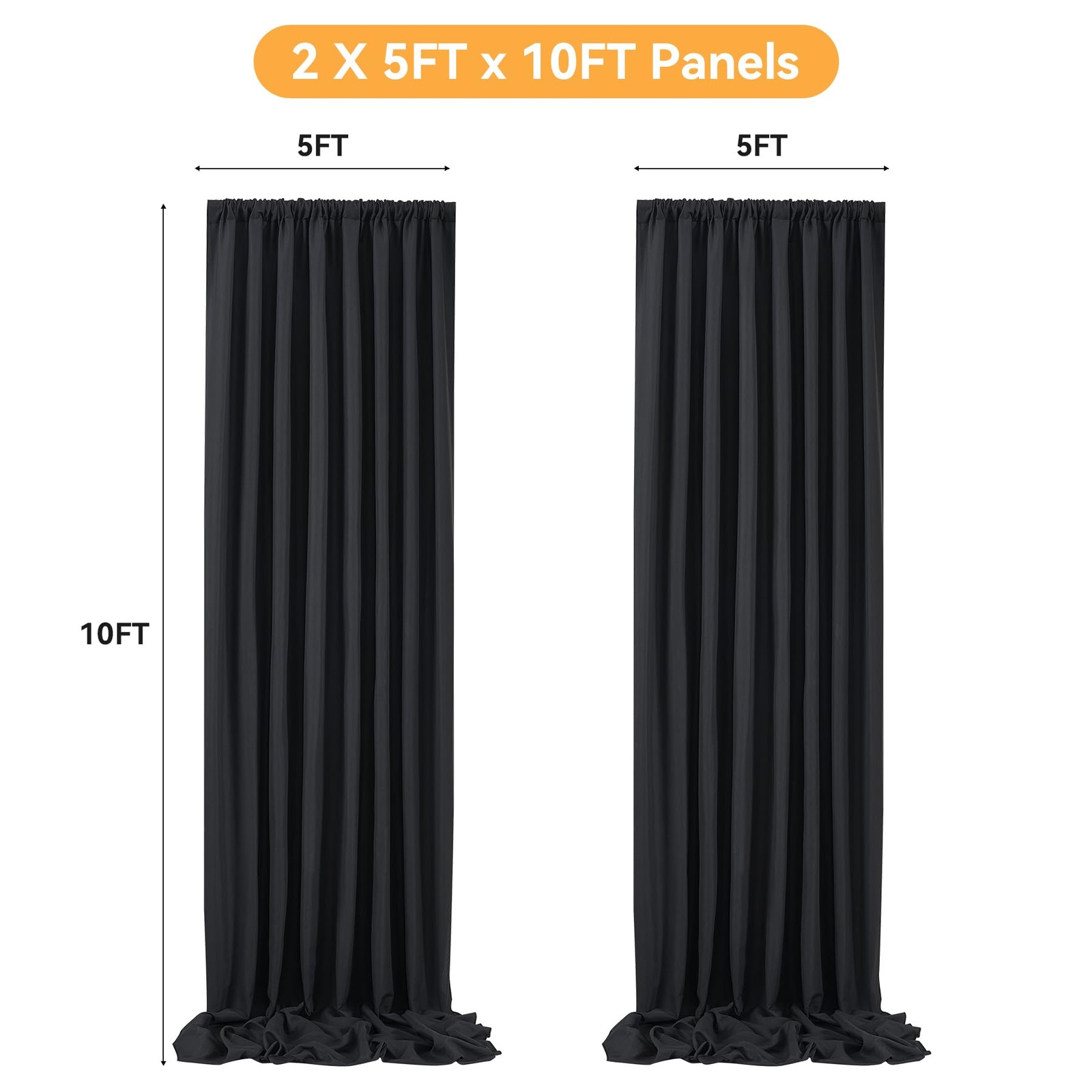 10x10FT Black Backdrop Curtains for Party, 2 Panels 5x10FT Thick Polyester Ba…