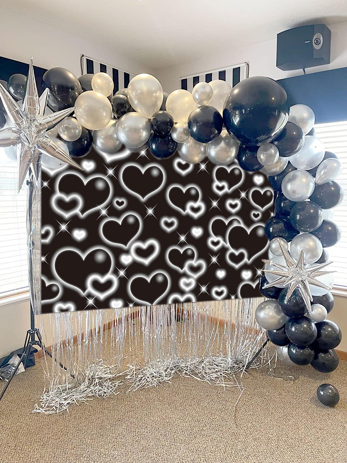 Black Heart Party Photo Backdrop 7x5FT Early 2000s Backdrops for Photoshoot L…