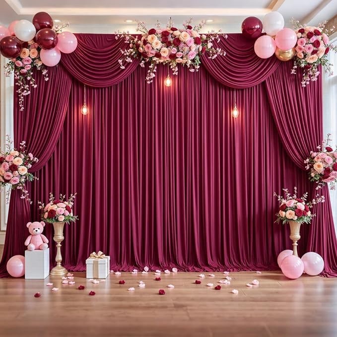 Burgundy Backdrop Curtains 2 Panel 5ft x 12ft Backdrop for Wedding Birthday P…