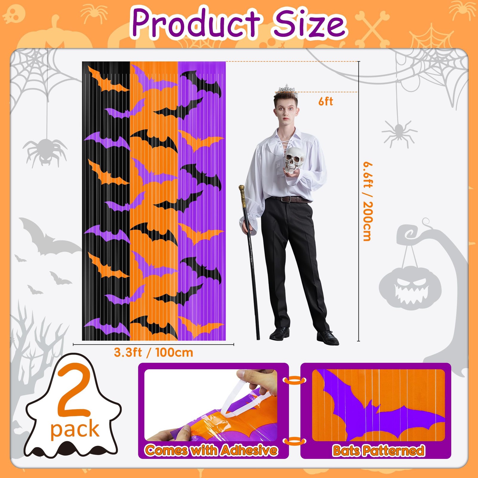 Halloween Party 3.3 feet by 6.6 feet, glittery-orange purple black
