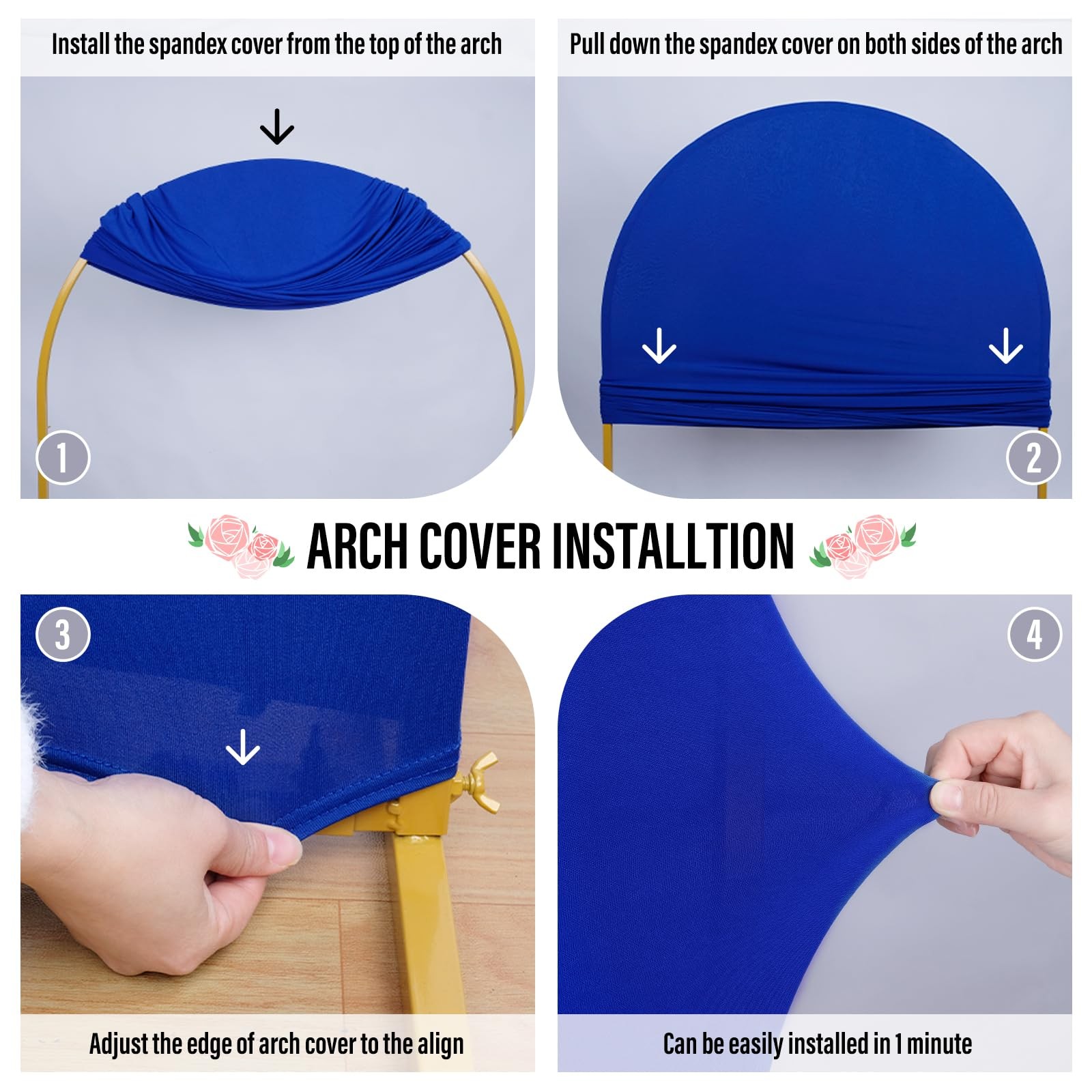 Upgraded 8FT Wedding Arch Cover, 6.6FT Royal Blue Spandex Fitted Arch Backdro…