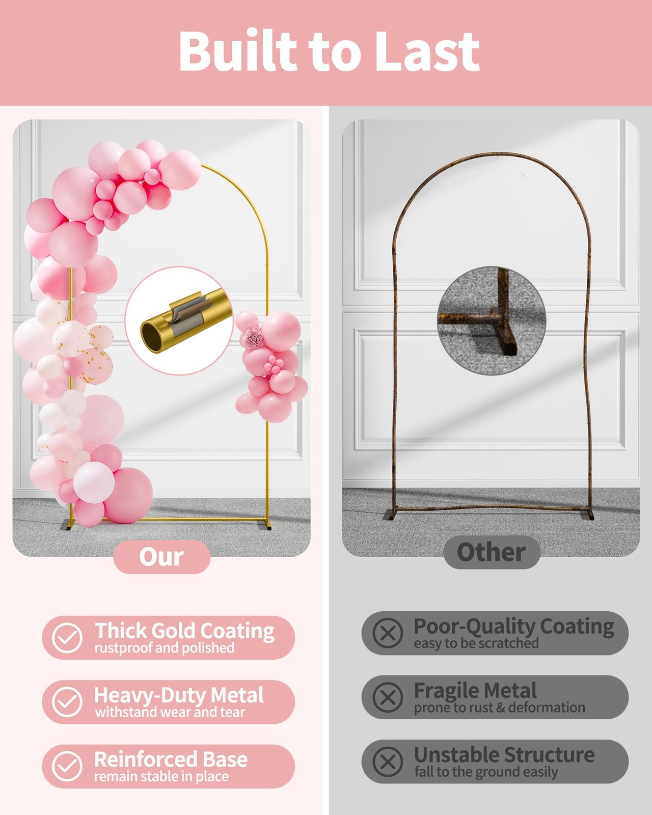 Metal Arch Backdrop Stand Set – Set of 2 (7.2ft/6.0ft), Gold Wedding Stand wi…