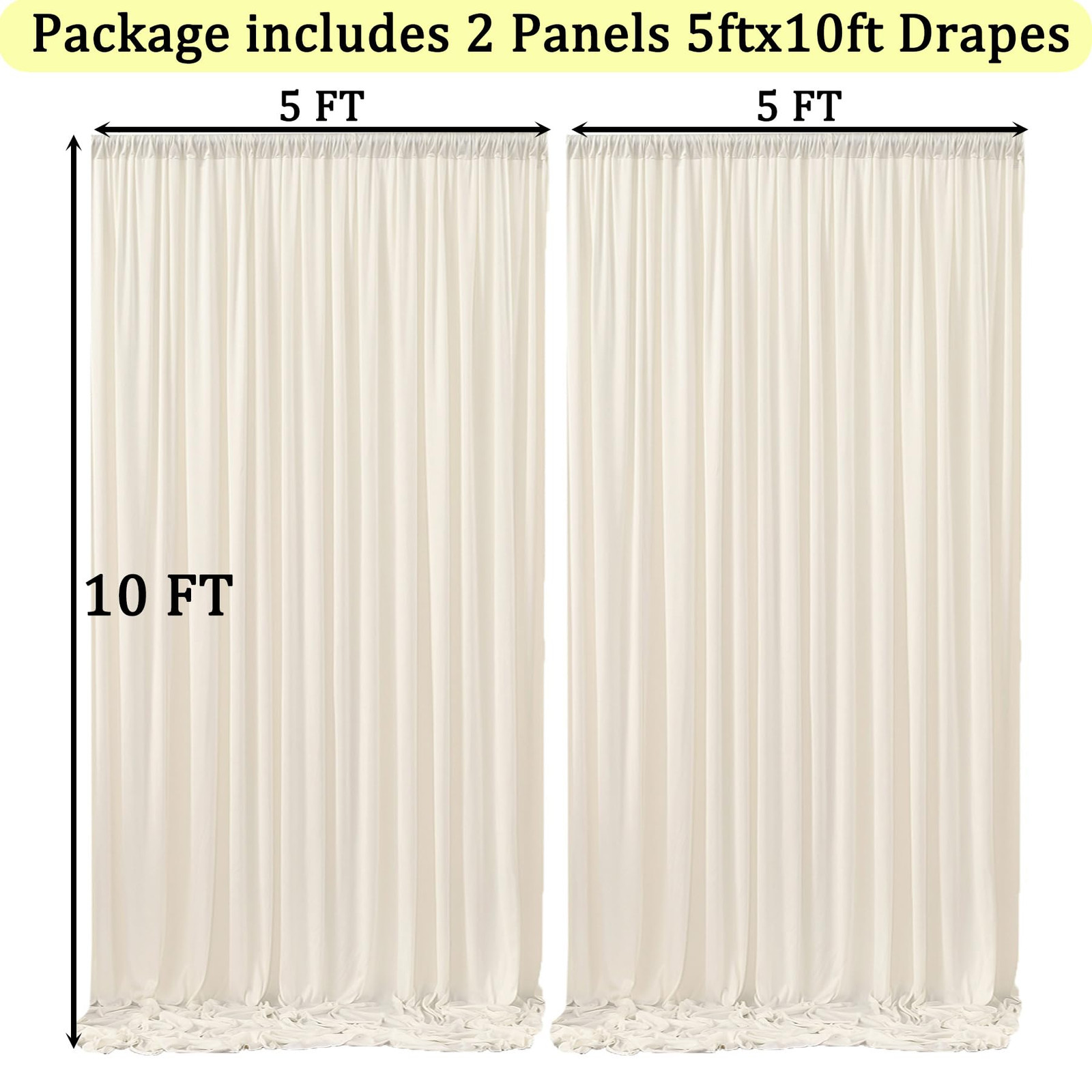 10ft x 10ft Wrinkle Free Ivory Backdrop Curtains for Parties, Polyester Photo…
