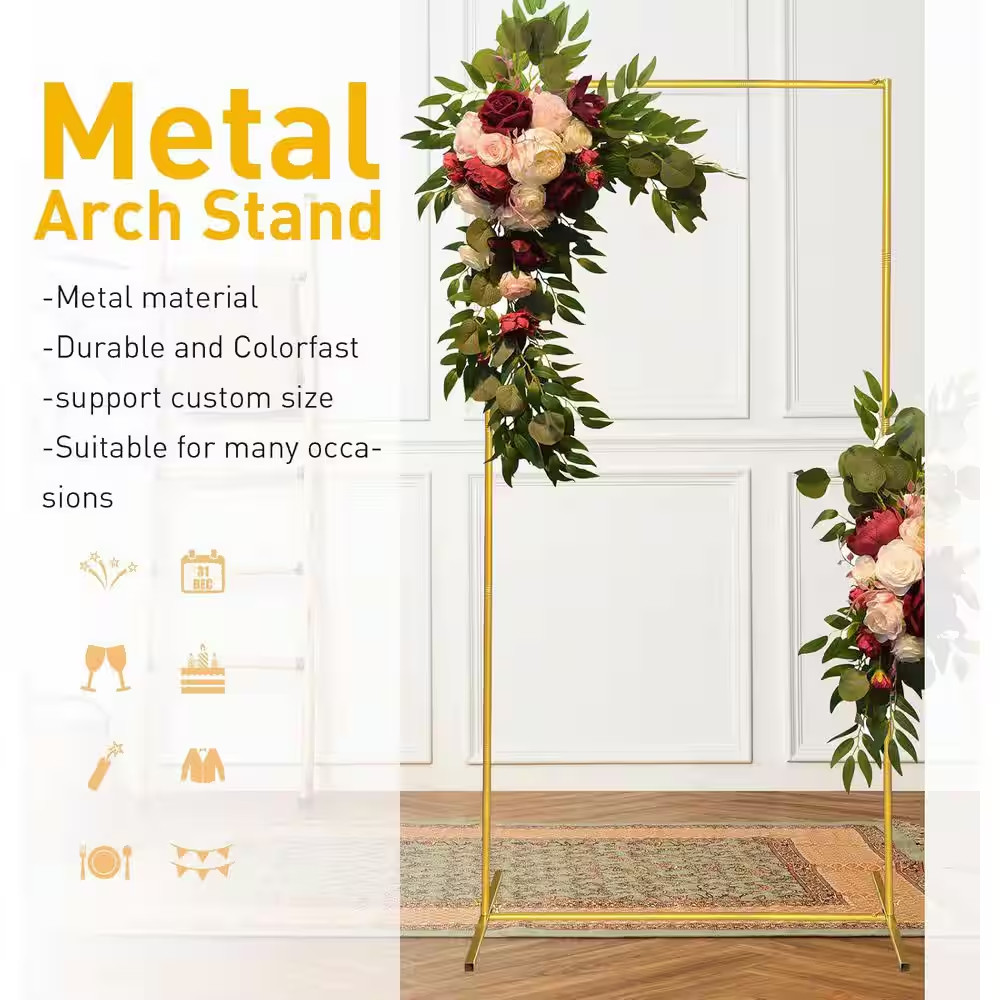 Metal Wedding Arch Arbor Backdrop Stand 6.6 X 3.3Ft. Gold Square Frame for Party