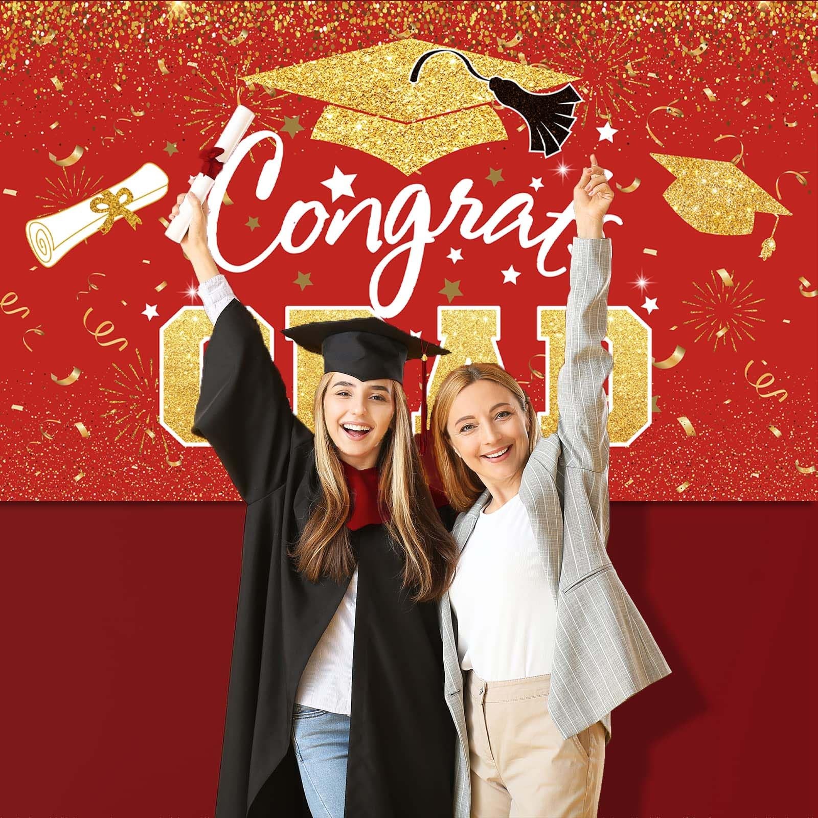 Graduation Party Decorations – Red Gold Congrats Grad Class of 2025 Backdrop …