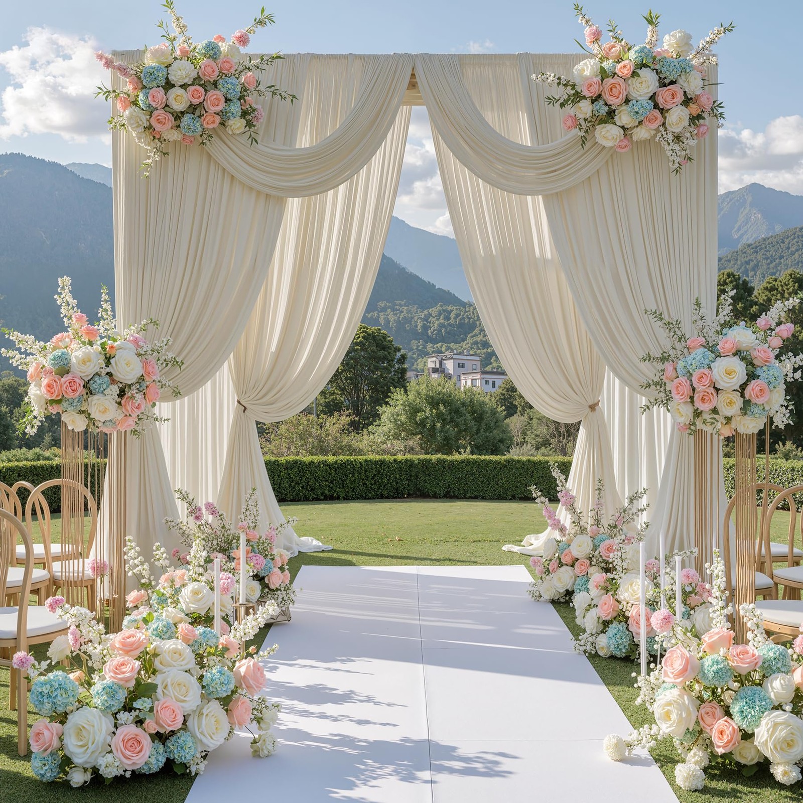 10 ft x 10 ft Free Beige Backdrop Curtain for Parties, 2 Panels 10ft Polyeste…