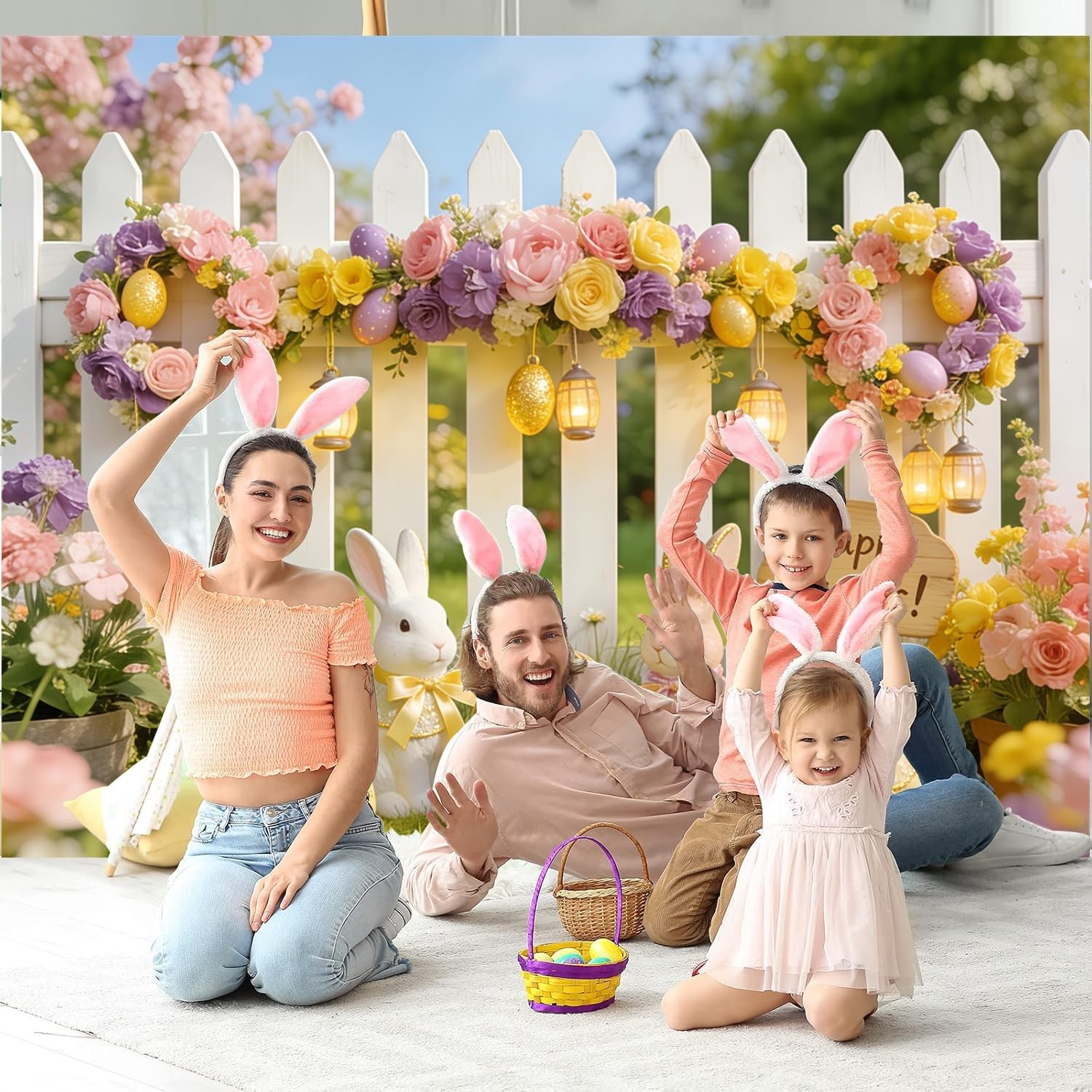 10x8ft Easter Backdrop Glitter Fence Flower Spring Garden Backdrops for Photo…