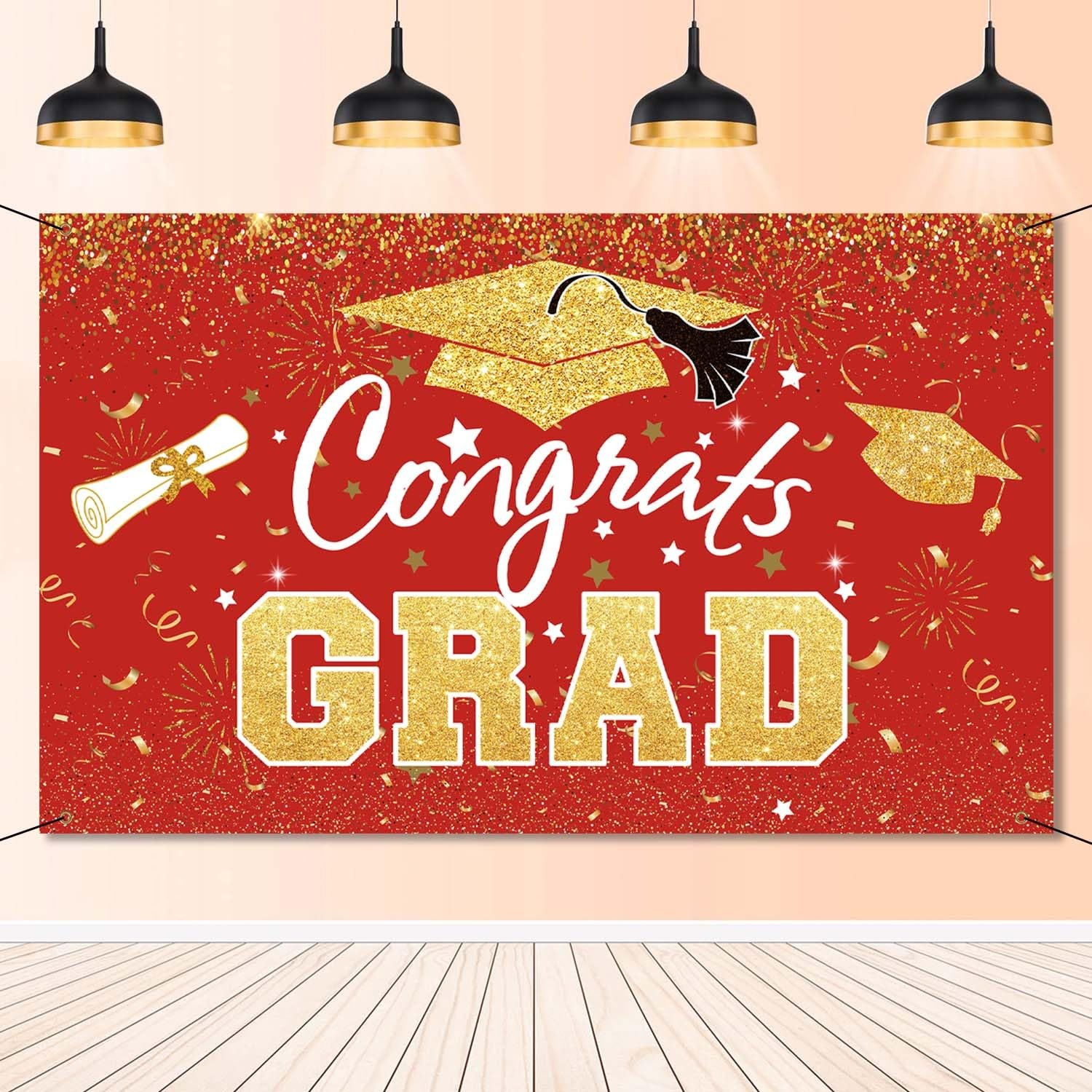 Graduation Party Decorations – Red Gold Congrats Grad Class of 2025 Backdrop …