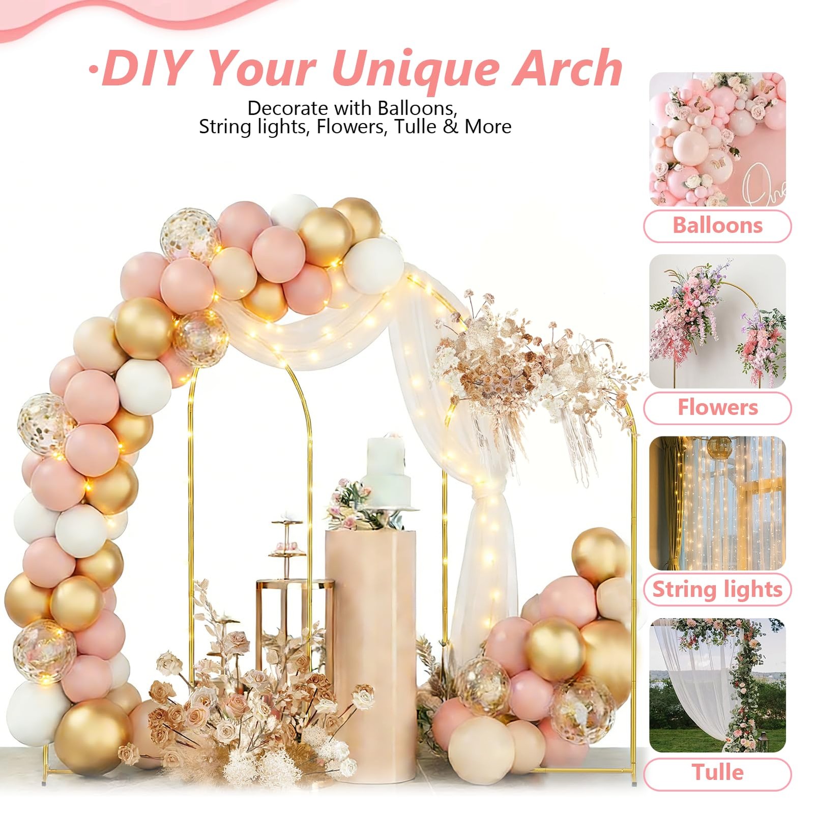 Metal Arch Backdrop Stand Set of 3 (7.2FT/6.6FT/6Ft) Wedding Arch Frame with …