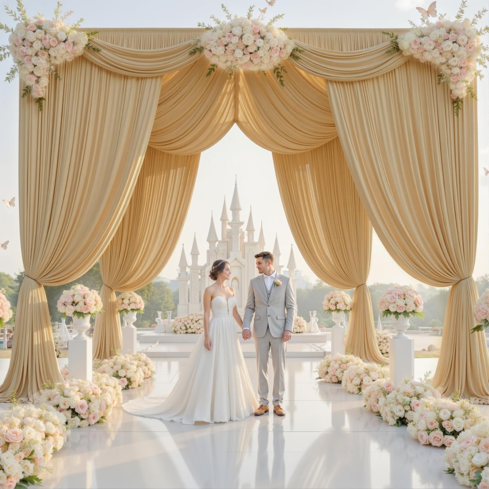 40x14ft Beige Backdrop Curtains for Wedding W5′ x H14′(8 panels),