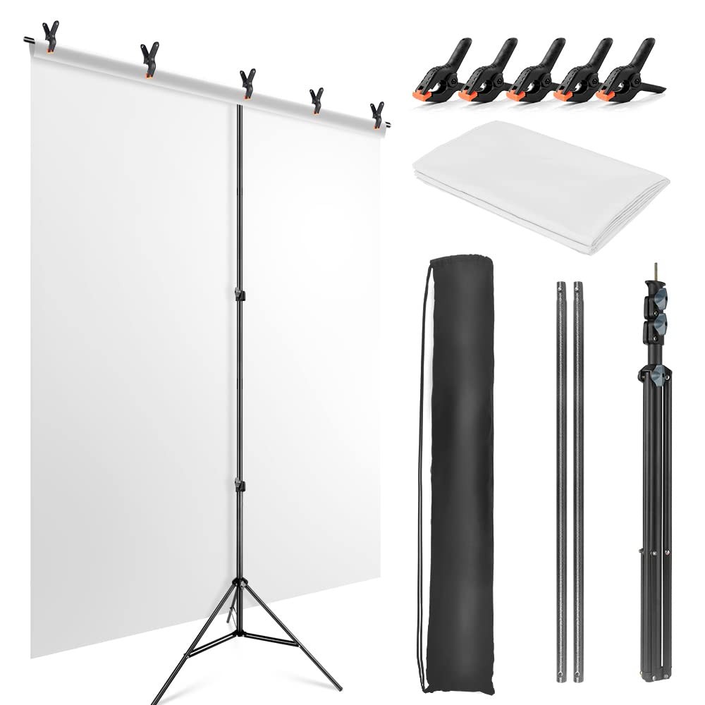 White Backdrop with Stand for Photoshoot, 5X6.5ft White Photo Backdrop with T…