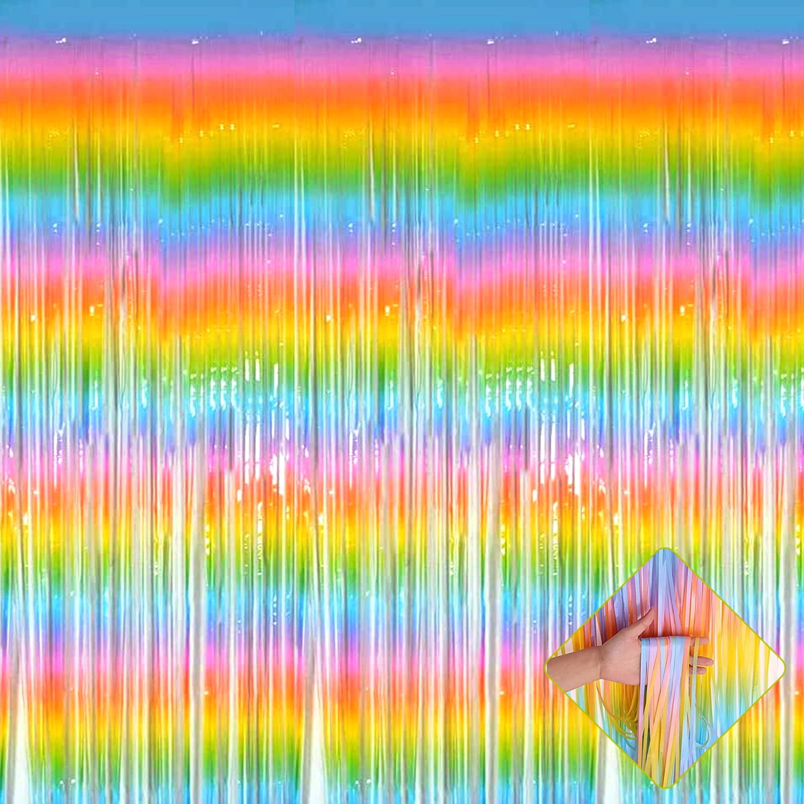 Macaron Rainbow Foil Fringe Curtain Backdrop Party Streamer Decor 4 PCS