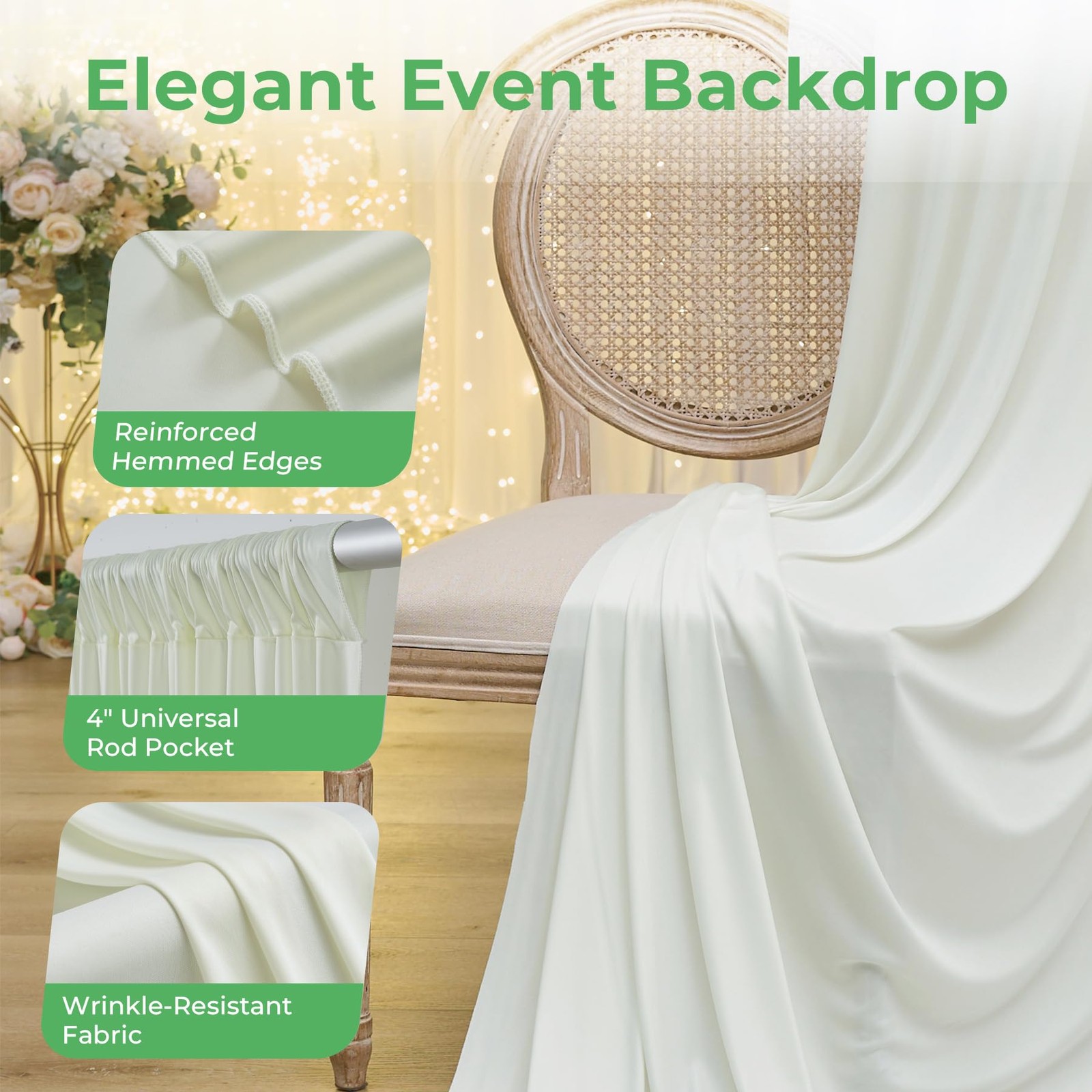 2 Panel Backdrop Curtain 10×14 FT Ivory WrinkleFree Fabric Wedding Party