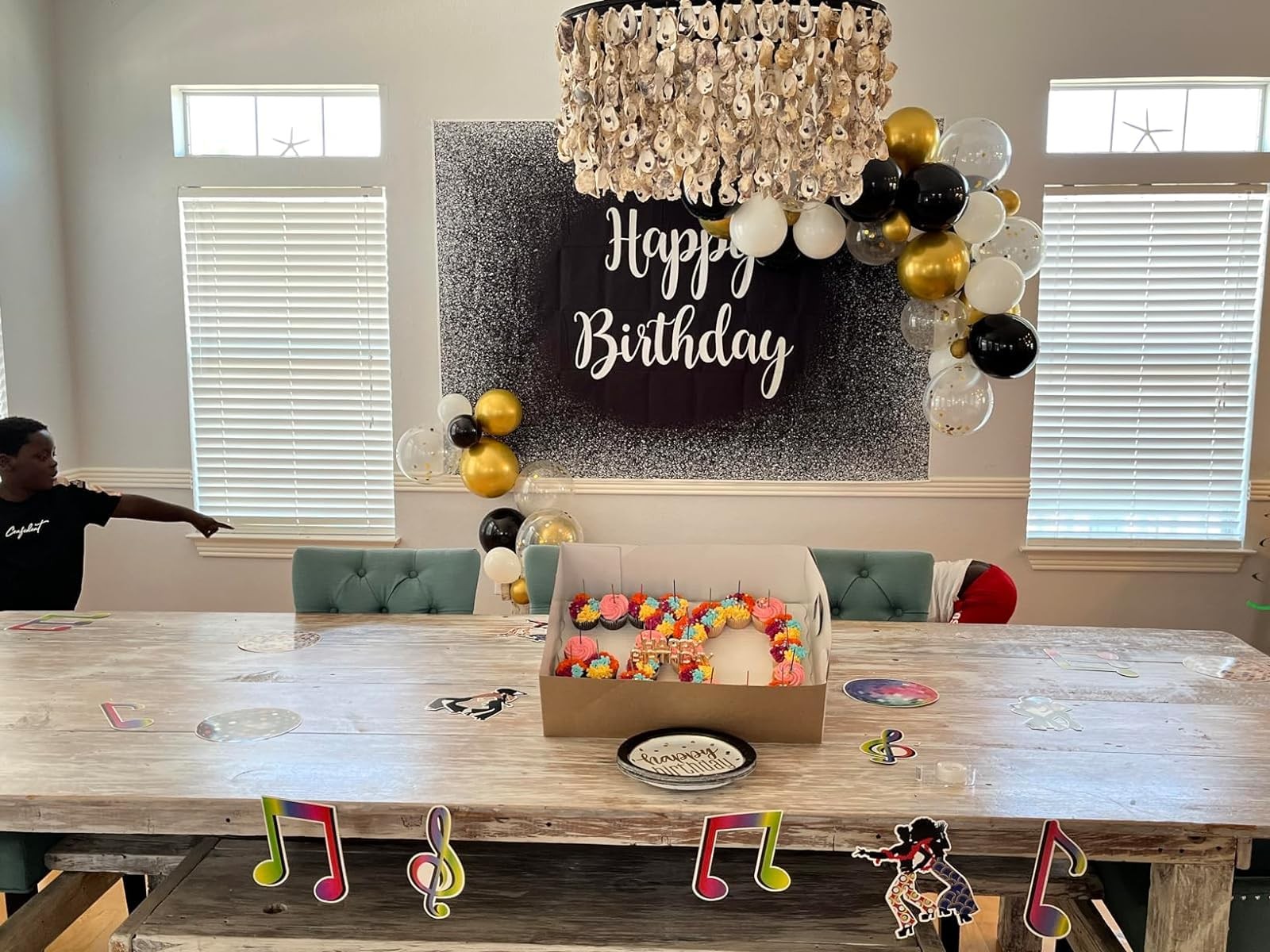 1 Pack 7x5FT Black, Silver Happy Birthday Backdrop, Grey Glitter, Photography