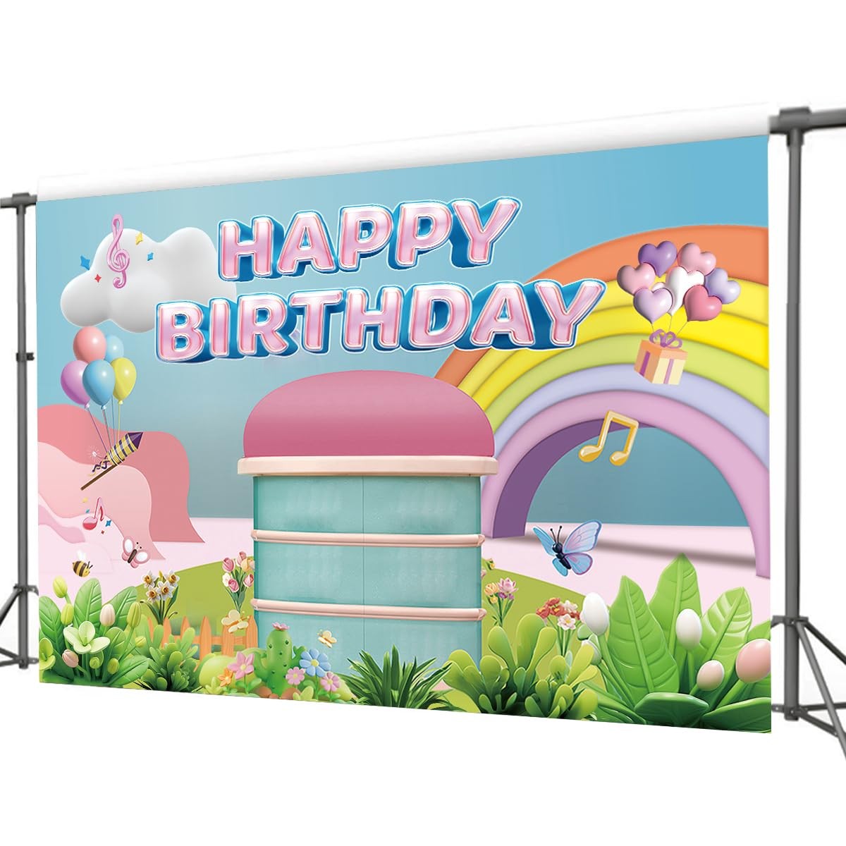 5×3 Ft Rainbow Dollhouse Birthday Party Backdrop Decorations Theme Supplies