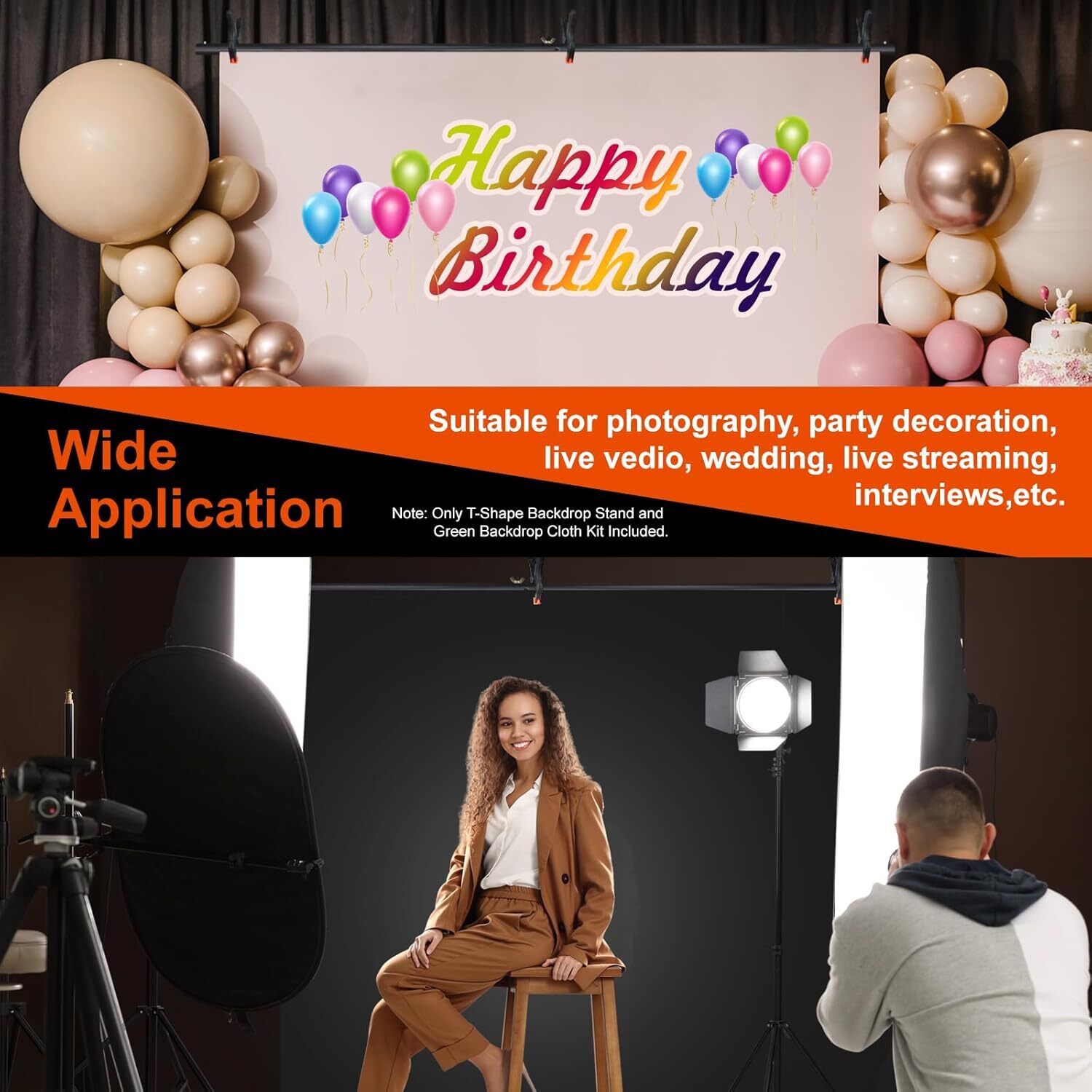 LINCO Photo T-Shape Backdrop Stand Background Backdrops Support Kit – AM207Black