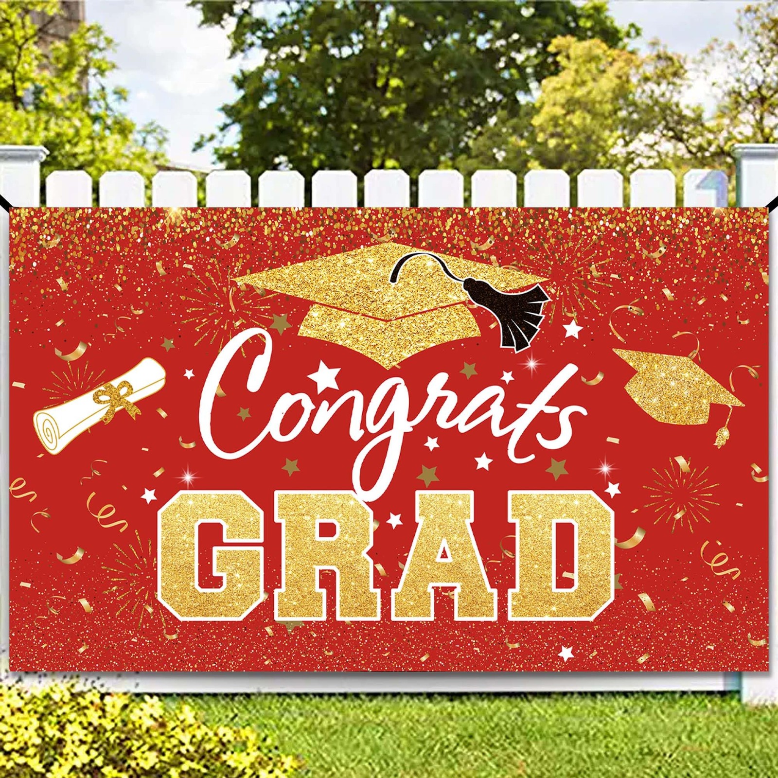 Graduation Party Decorations – Red Gold Congrats Grad Class of 2025 Backdrop …