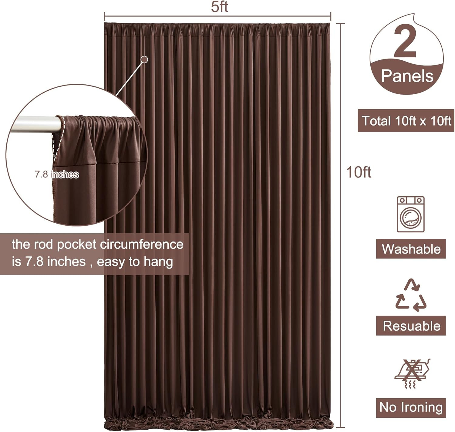 10X10 Brown Backdrop Curtain for Parties Wedding Wrinkle Free Brown Photo Curtai