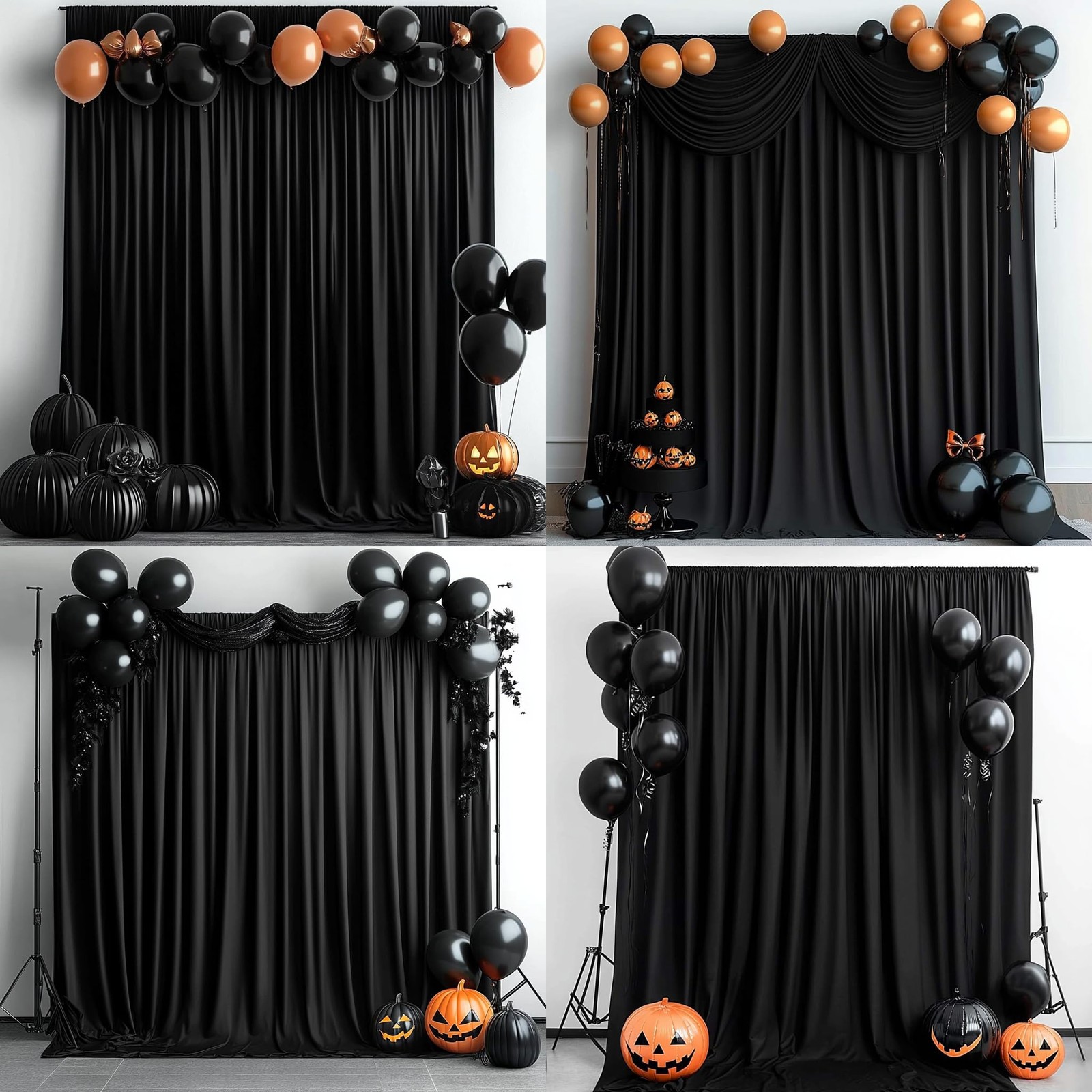 40 ft x 10 Wrinkle Free Black Backdrop 5′(W) x 10′(H), 8 panels,