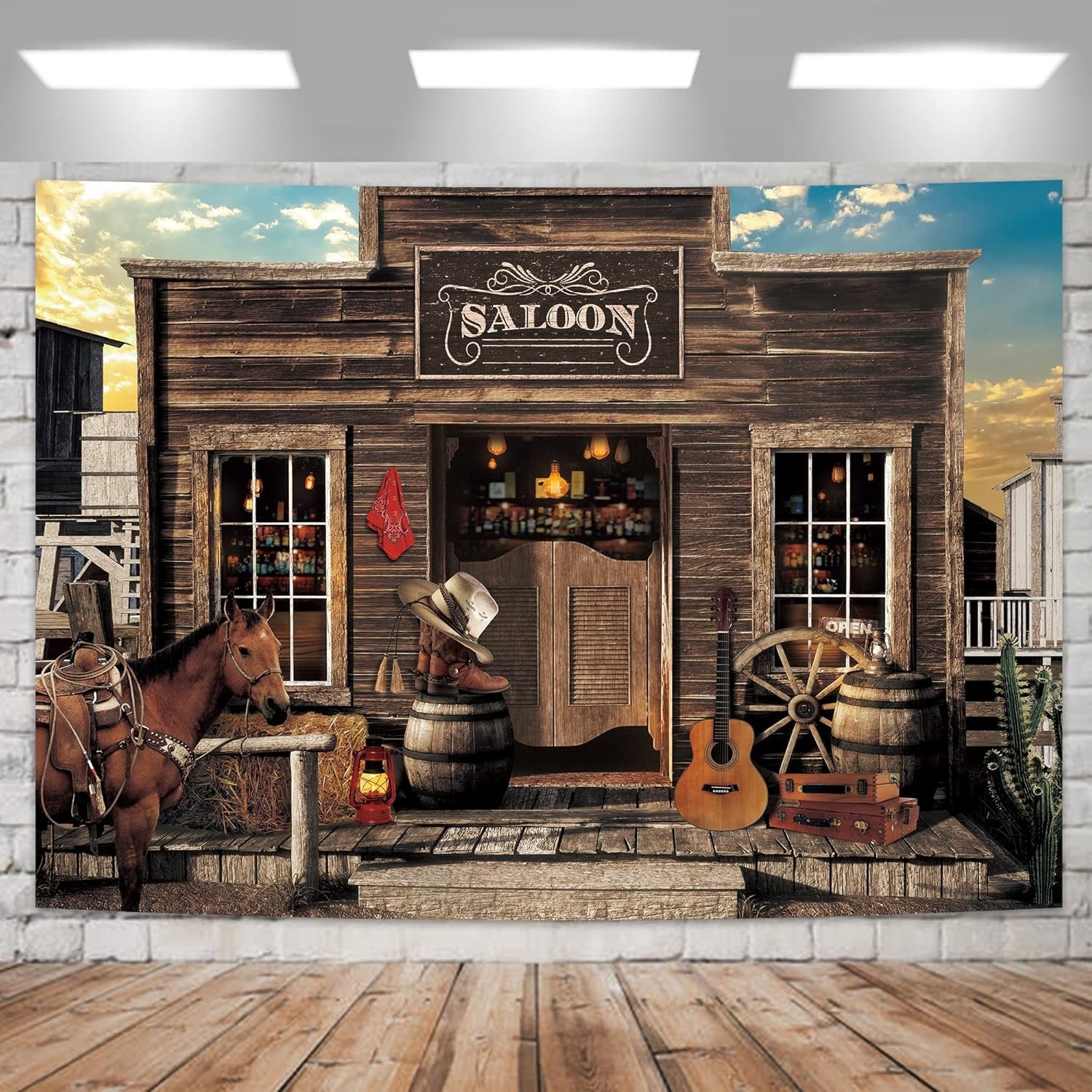 Western Cowboy Backdrop 8Wx6H Feet Vintage Retro Country Bar Saloon Farmhouse…