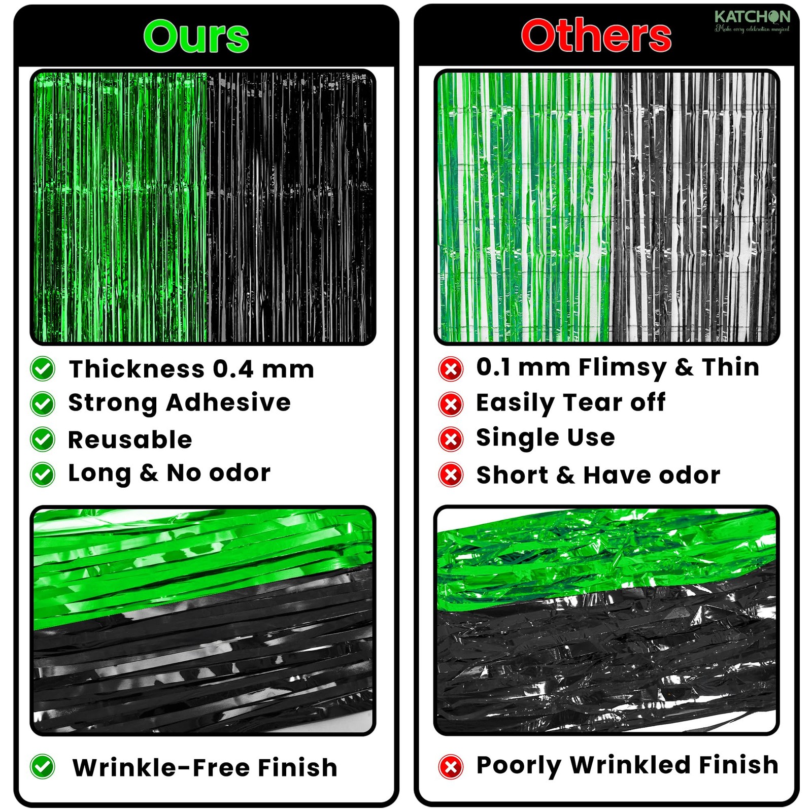 , Green and Black Fringe Backdrop Curtains – Pack of 4 | Black and Green Part…