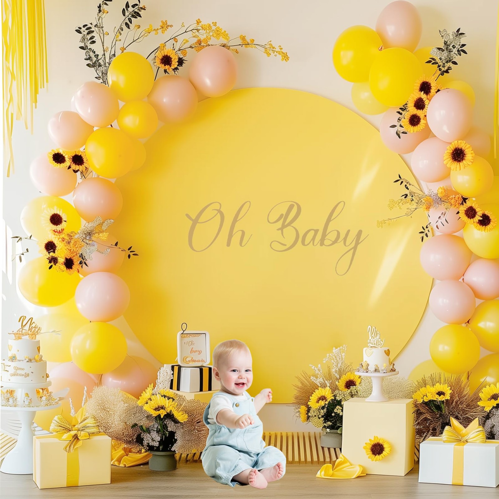 Yellow Round Backdrop Cover 7.2FT for Circle Stand Wedding Party Photography
